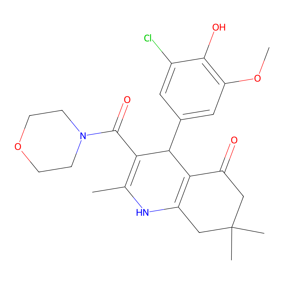 4-(3-Chloro-4-hydroxy-5-methoxyphenyl)-2,7,7-trimethyl-3-(morpholine-4-carbonyl)-1,4,6,8-tetrahydroquinolin-5-one molecular structure, CAS 423139-70-2