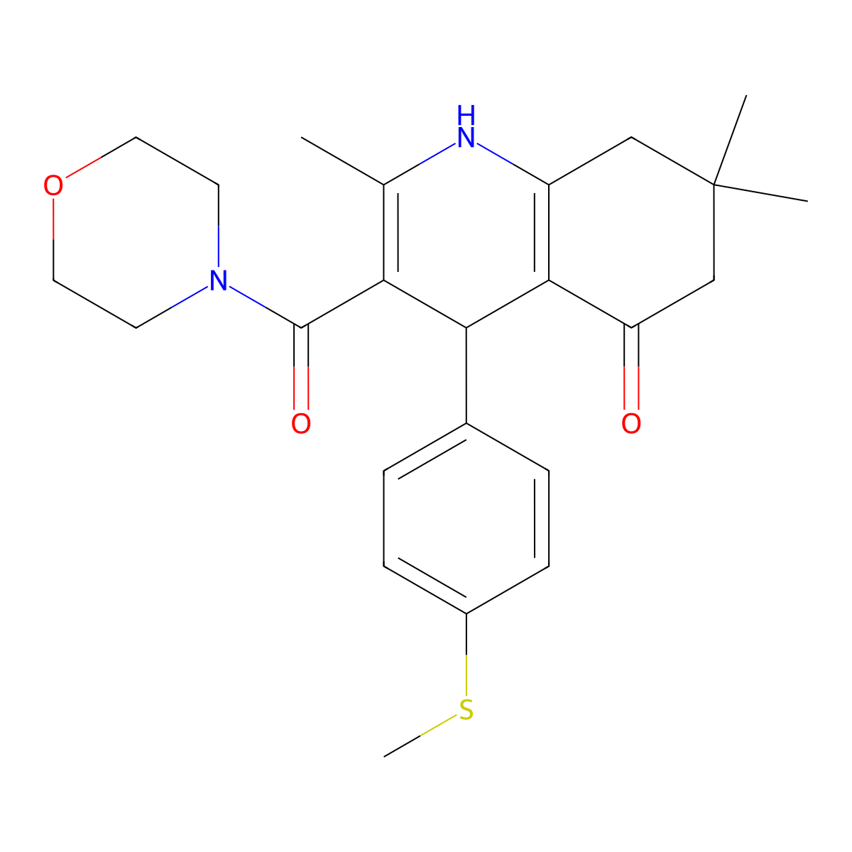 2,7,7-Trimethyl-4-(4-methylsulfanylphenyl)-3-(morpholine-4-carbonyl)-1,4,6,8-tetrahydroquinolin-5-one molecular structure, CAS 423139-85-9