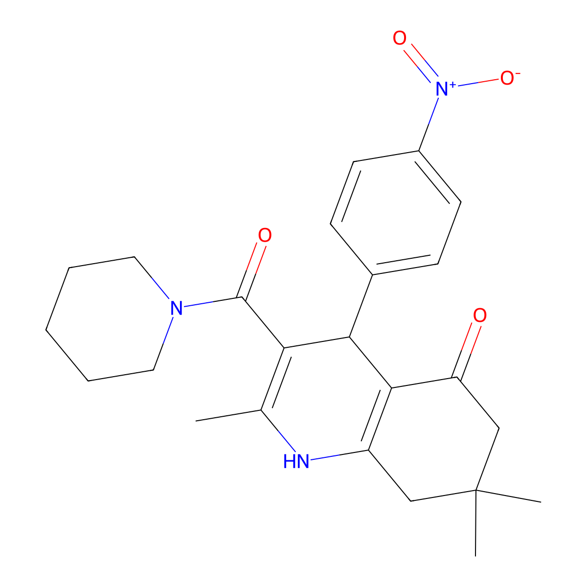 2,7,7-Trimethyl-4-(4-nitrophenyl)-3-(piperidine-1-carbonyl)-1,4,6,8-tetrahydroquinolin-5-one molecular structure, CAS 423140-00-5