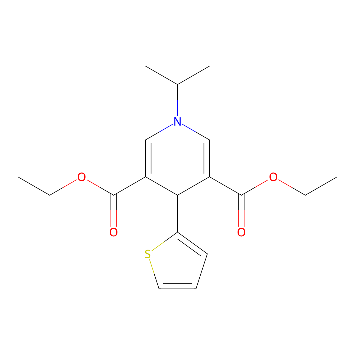 Diethyl 1-(propan-2-yl)-4-(thiophen-2-yl)-1,4-dihydropyridine-3,5-dicarboxylate molecular structure, CAS 423141-01-9