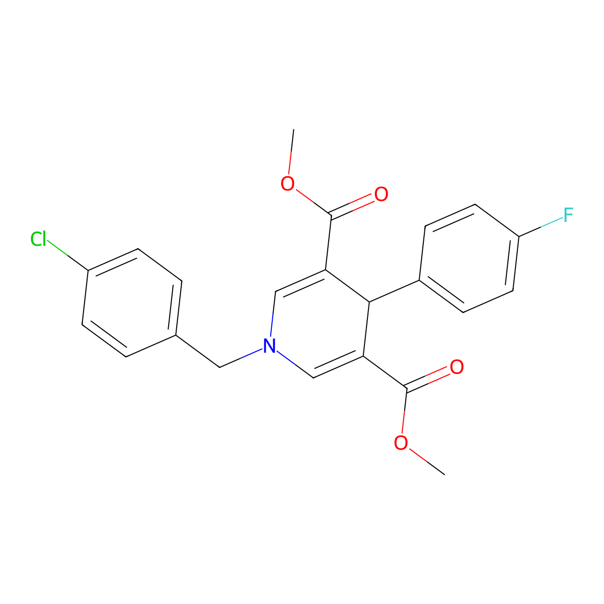Dimethyl 1-(4-chlorobenzyl)-4-(4-fluorophenyl)-1,4-dihydropyridine-3,5-dicarboxylate molecular structure, CAS 423141-32-6