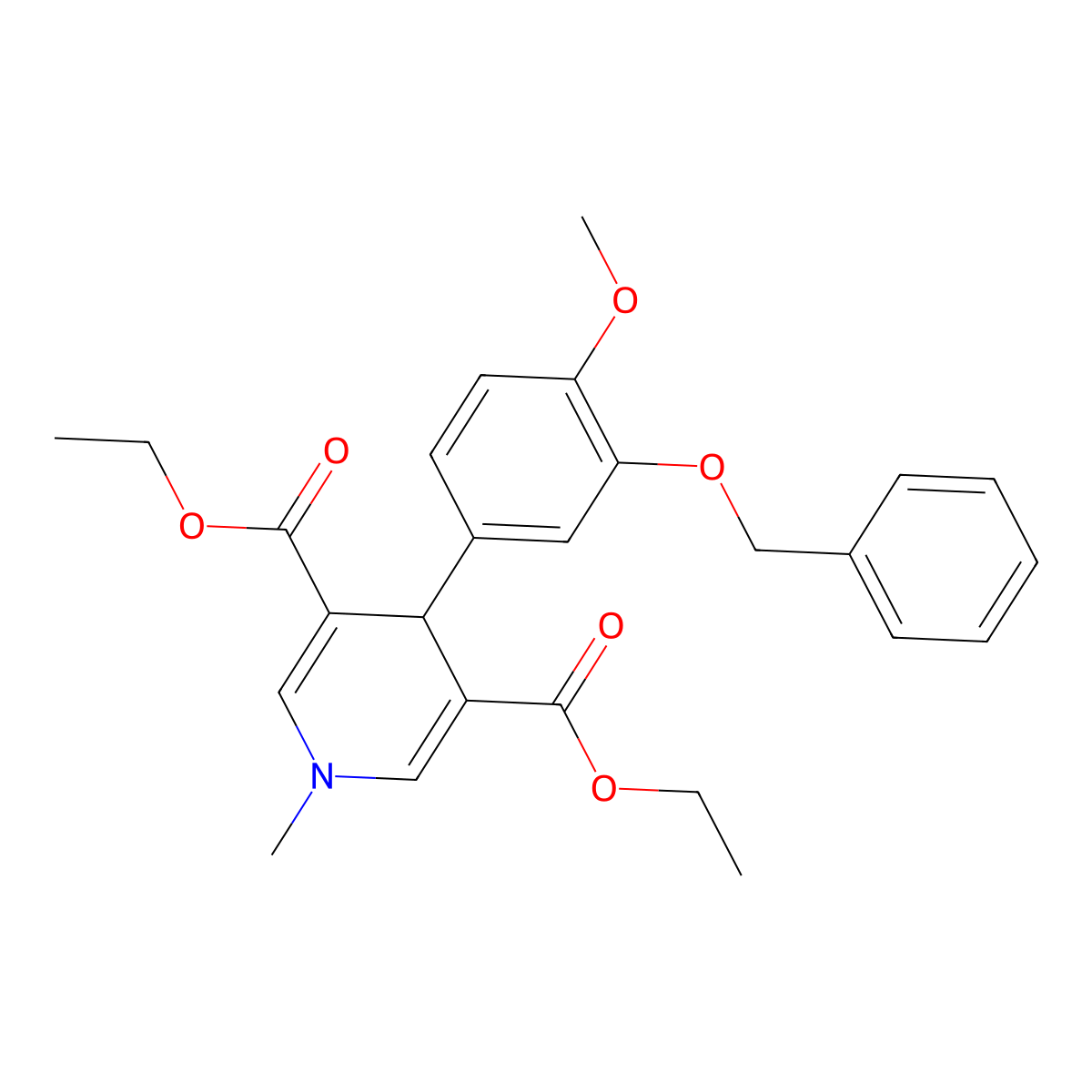 Diethyl 4-(3-(benzyloxy)-4-methoxyphenyl)-1-methyl-1,4-dihydropyridine-3,5-dicarboxylate molecular structure, CAS 423142-34-1