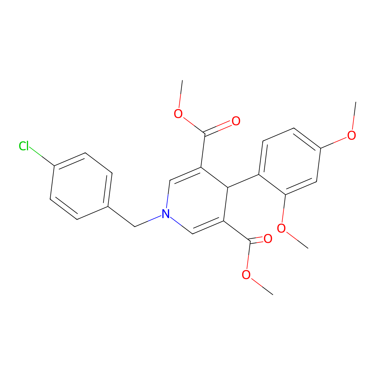 Dimethyl 1-(4-chlorobenzyl)-4-(2,4-dimethoxyphenyl)-1,4-dihydropyridine-3,5-dicarboxylate molecular structure, CAS 423142-48-7
