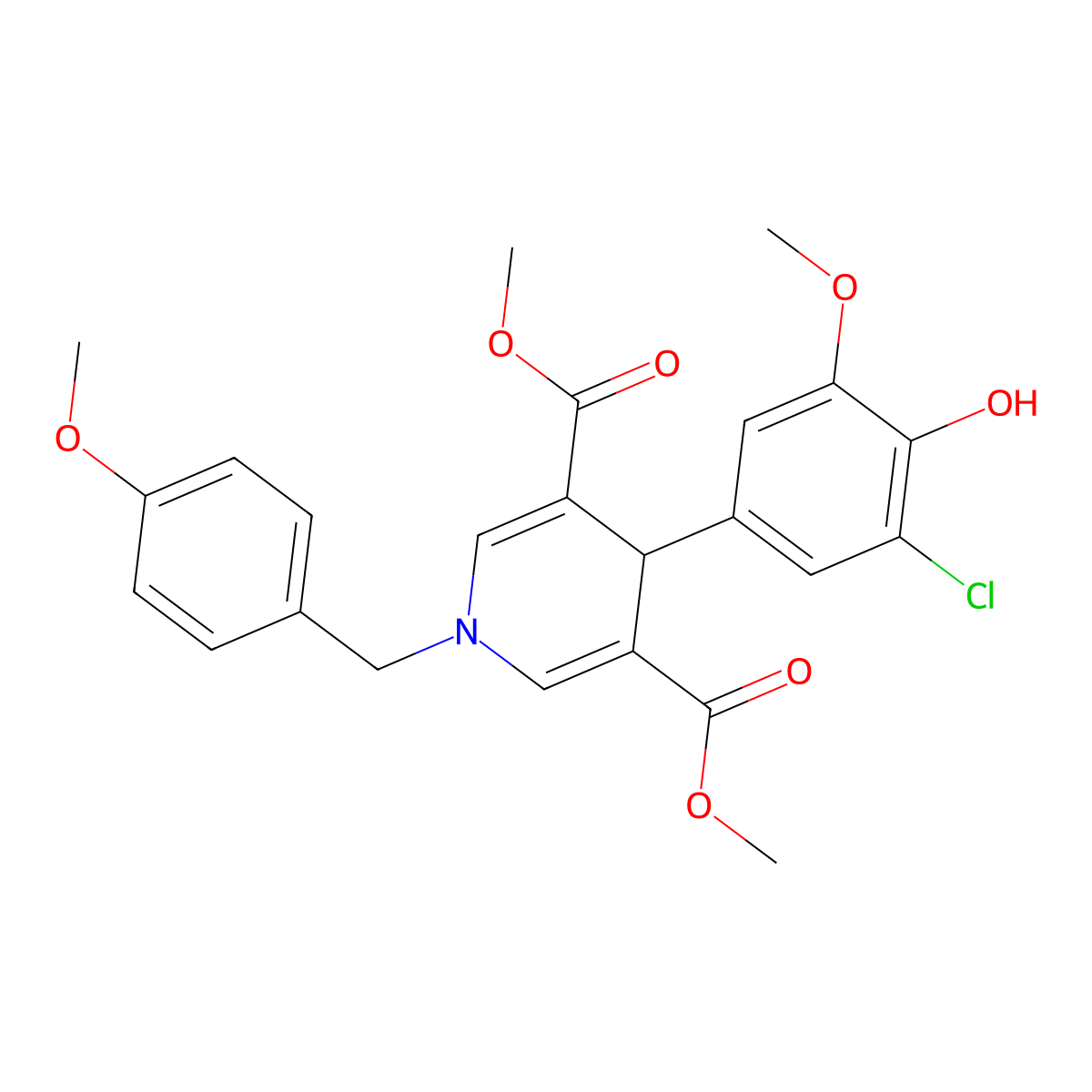 Dimethyl 4-(3-chloro-4-hydroxy-5-methoxyphenyl)-1-(4-methoxybenzyl)-1,4-dihydropyridine-3,5-dicarboxylate molecular structure, CAS 423143-08-2