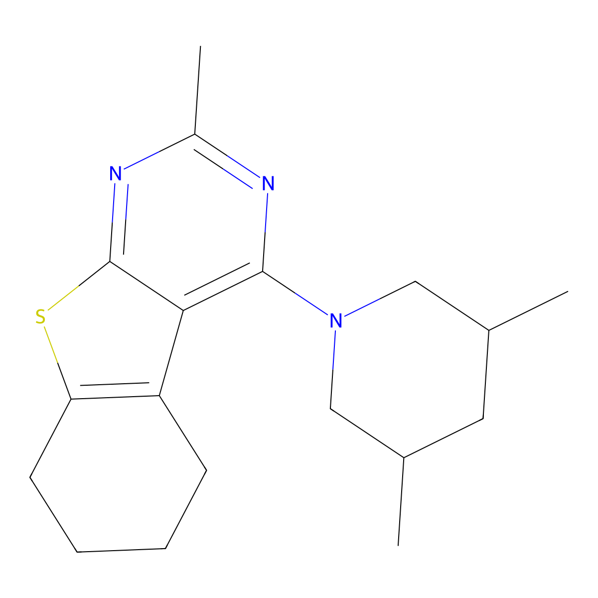 3-(3,5-Dimethylpiperidin-1-yl)-5-methyl-8-thia-4,6-diazatricyclo[7.4.0.0^{2,7}]trideca-1(9),2(7),3,5-tetraene molecular structure, CAS 423143-27-5