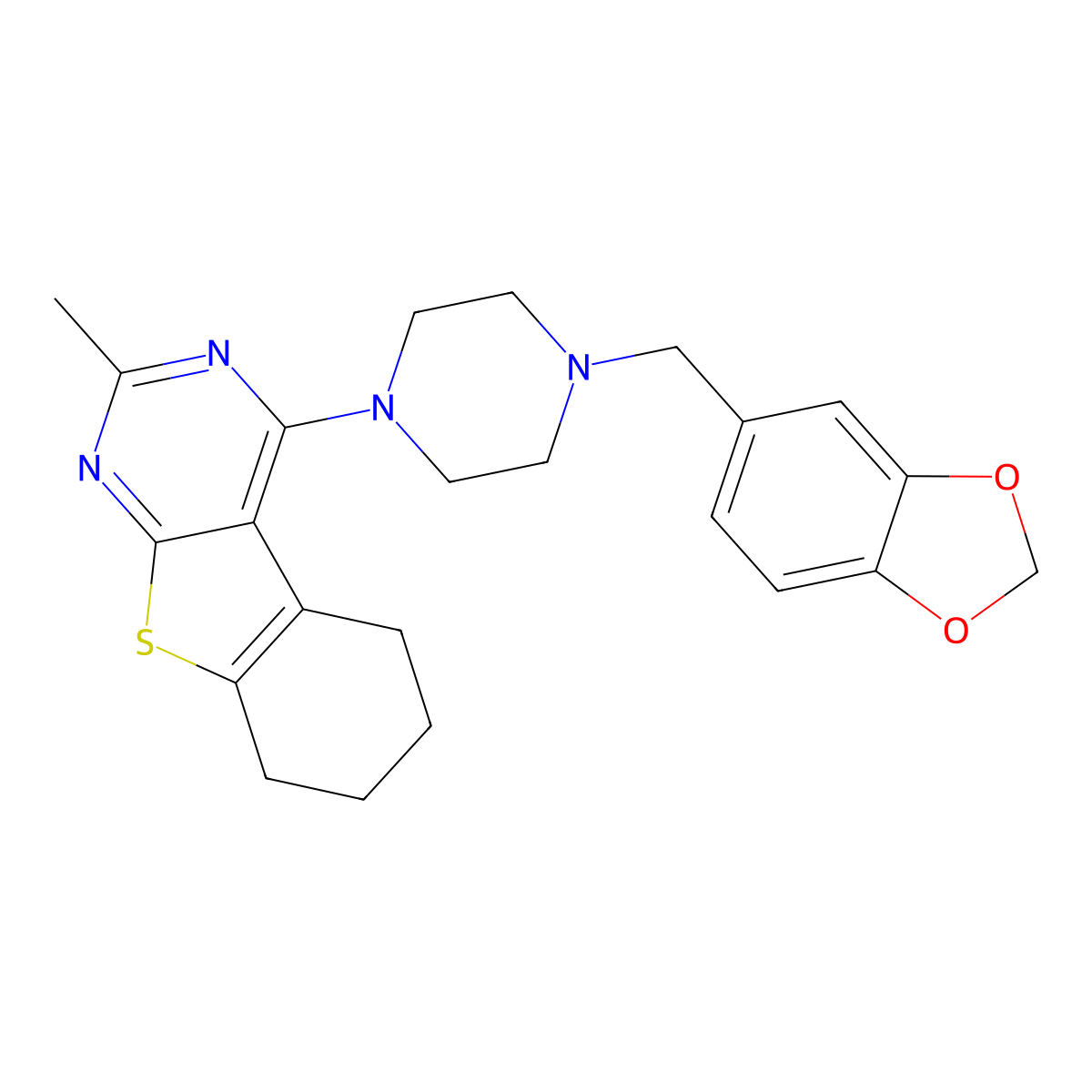 4-[4-(1,3-Benzodioxol-5-ylmethyl)piperazin-1-yl]-2-methyl-5,6,7,8-tetrahydro-[1]benzothiolo[2,3-d]pyrimidine molecular structure, CAS 423143-30-0