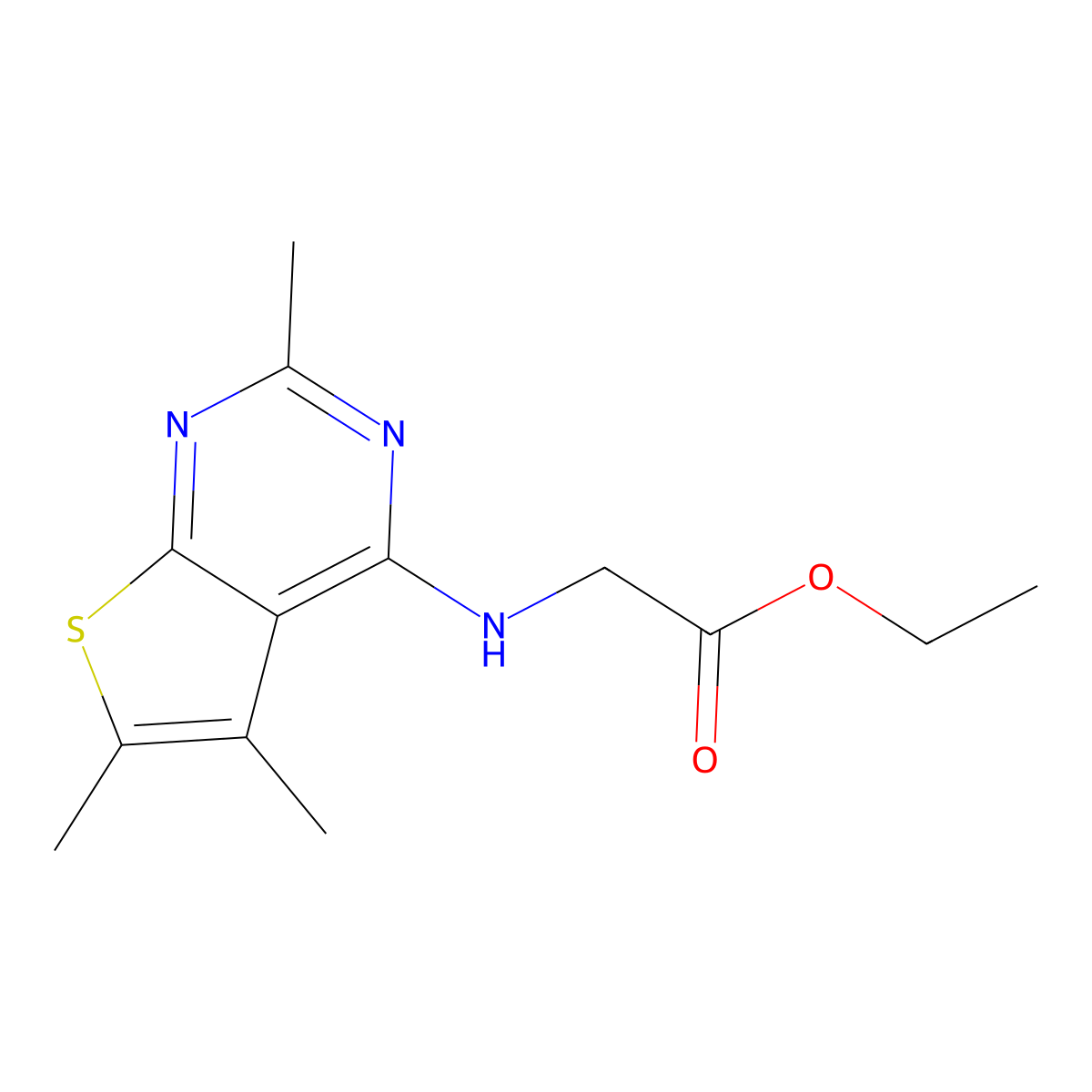 Ethyl 2-({trimethylthieno[2,3-d]pyrimidin-4-yl}amino)acetate molecular structure, CAS 423143-54-8
