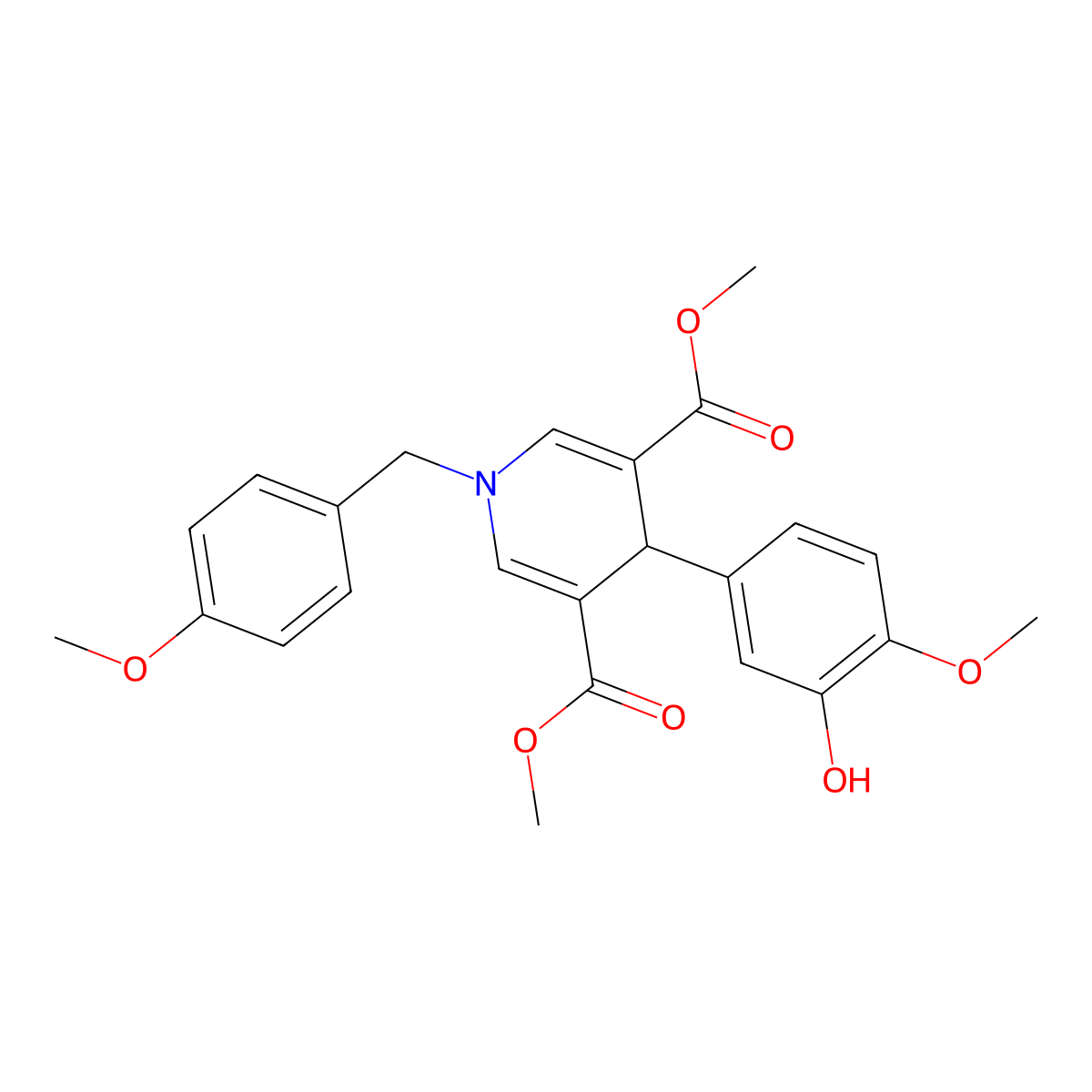 Dimethyl 4-(3-hydroxy-4-methoxyphenyl)-1-(4-methoxybenzyl)-1,4-dihydropyridine-3,5-dicarboxylate molecular structure, CAS 423143-80-0