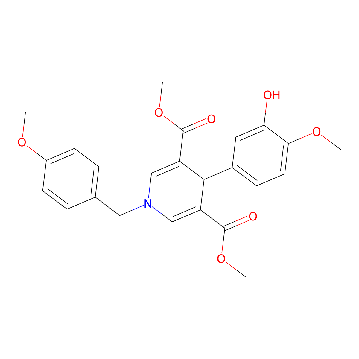 Dimethyl 4-(3-hydroxy-4-methoxyphenyl)-1-(4-methoxybenzyl)-1,4-dihydropyridine-3,5-dicarboxylate molecular structure, CAS 423143-80-0