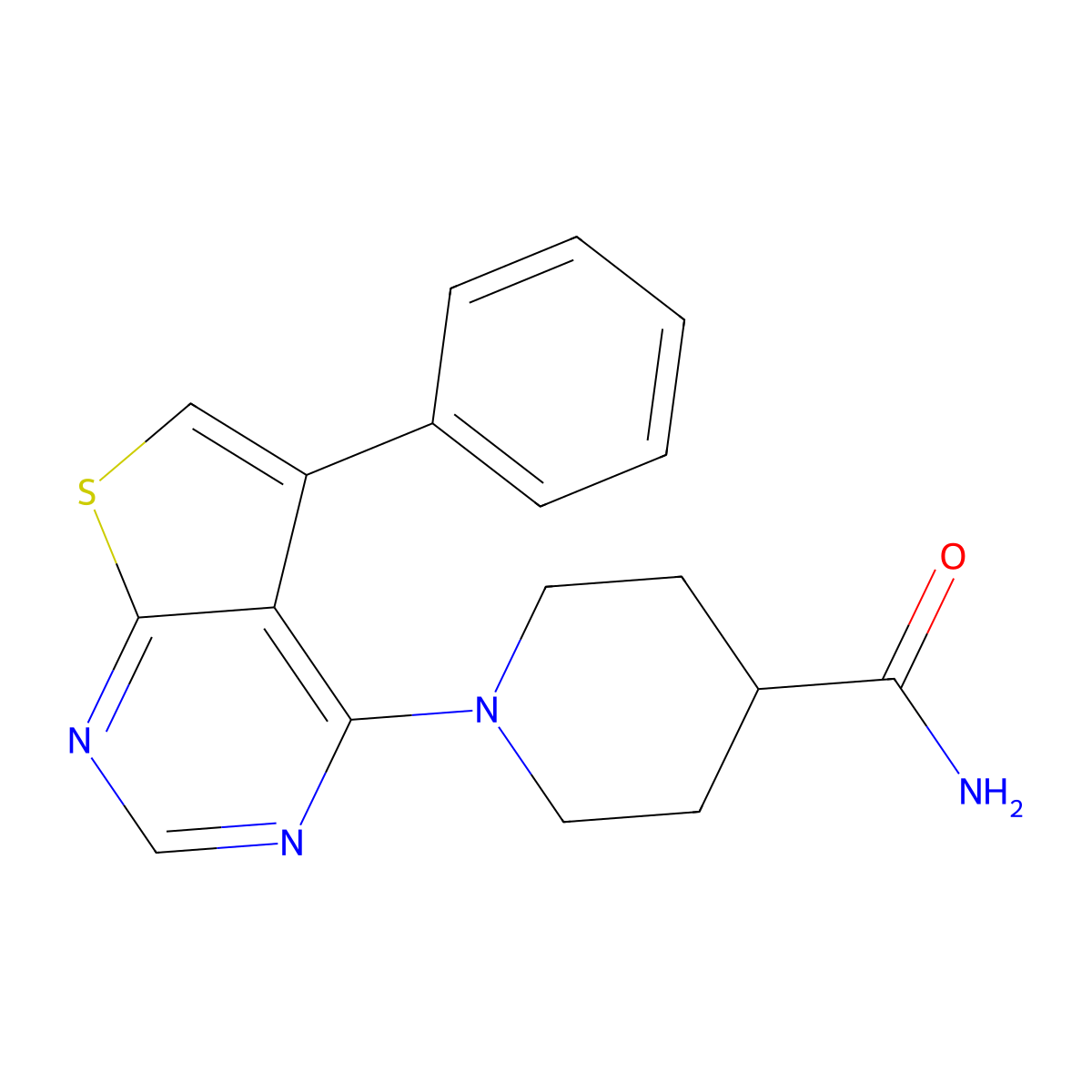 1-(5-Phenylthieno[2,3-d]pyrimidin-4-yl)piperidine-4-carboxamide molecular structure, CAS 423143-99-1