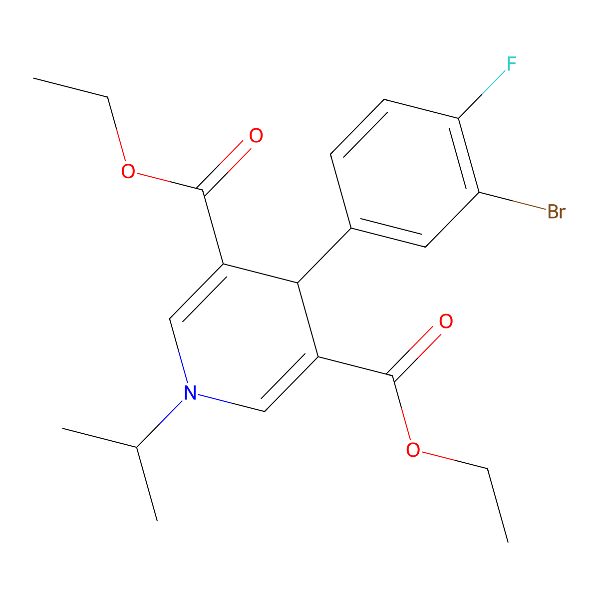 Diethyl 4-(3-bromo-4-fluorophenyl)-1-isopropyl-1,4-dihydropyridine-3,5-dicarboxylate molecular structure, CAS 423144-18-7
