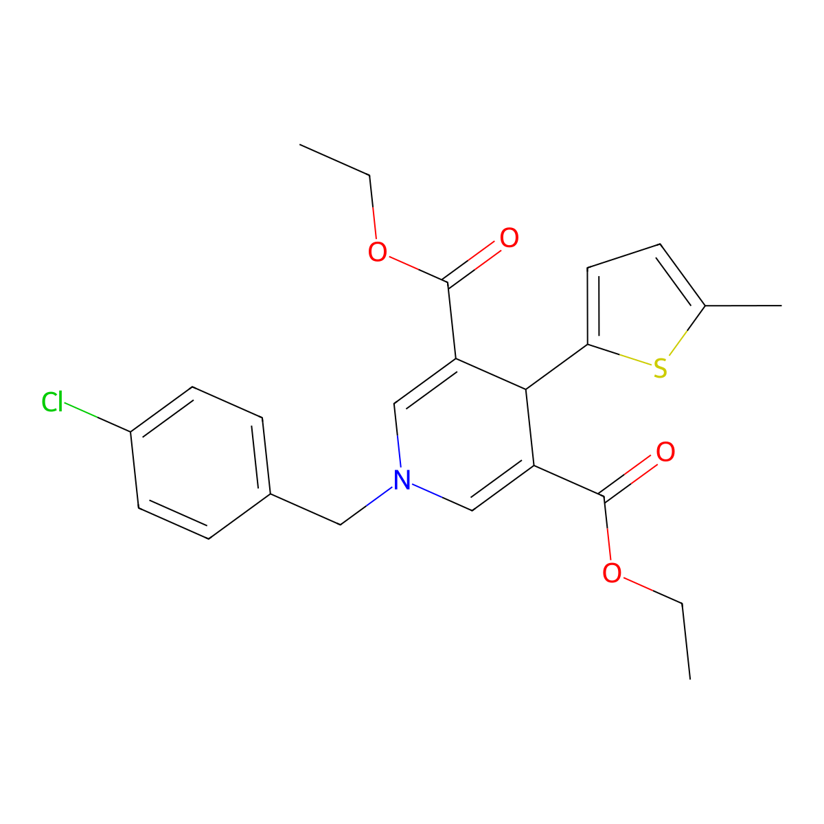 Diethyl 1-(4-chlorobenzyl)-4-(5-methylthiophen-2-yl)-1,4-dihydropyridine-3,5-dicarboxylate molecular structure, CAS 423144-93-8