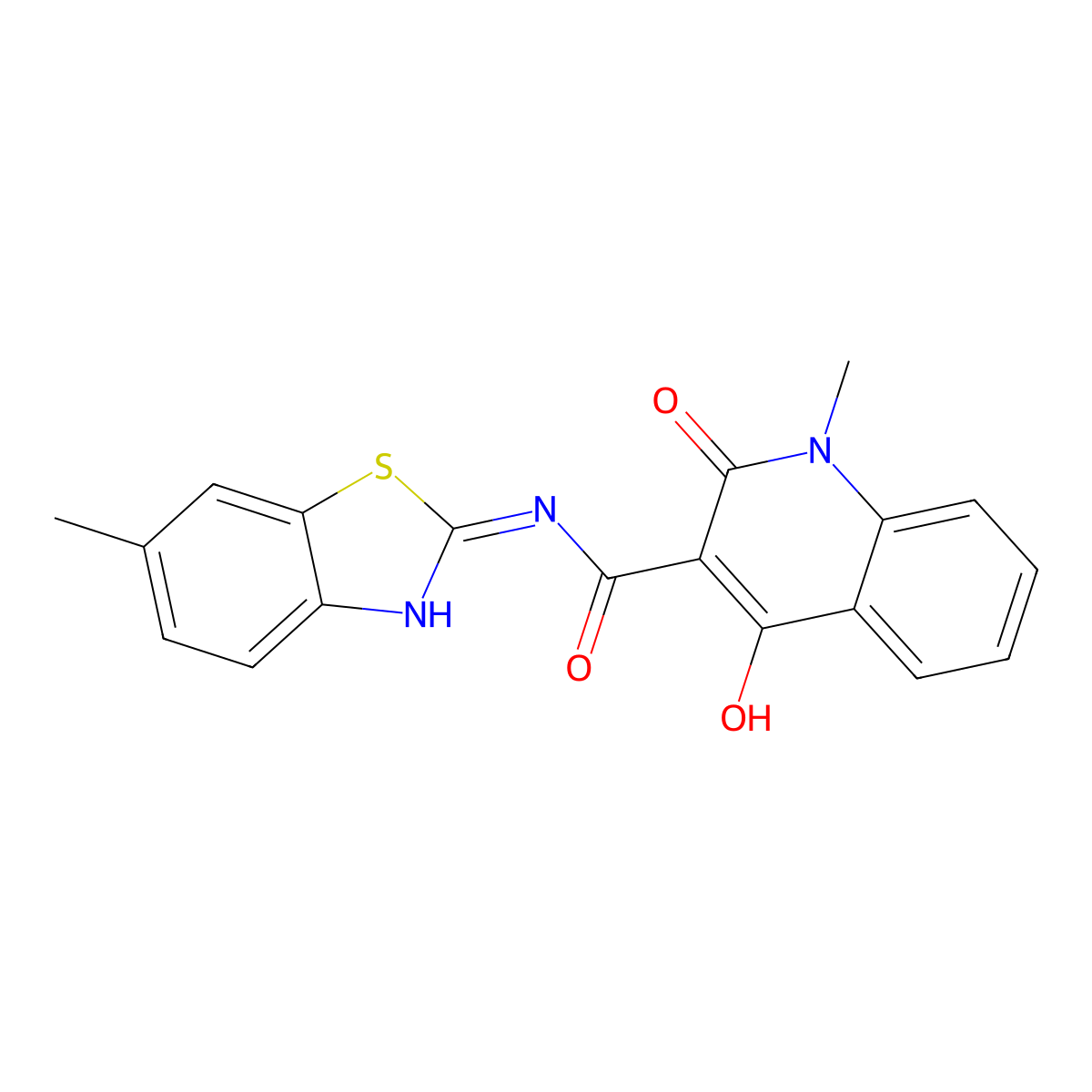 4-hydroxy-1-methyl-N-(6-methyl-1,3-benzothiazol-2-yl)-2-oxo-1,2-dihydro-3-quinolinecarboxamide molecular structure, CAS 423145-53-3