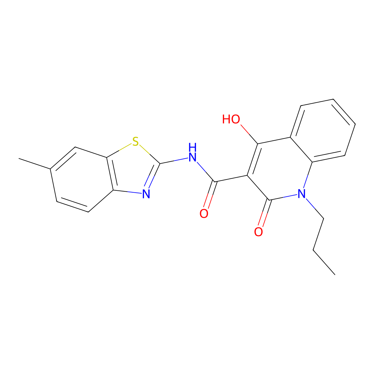 4-hydroxy-N-(6-methyl-1,3-benzothiazol-2-yl)-2-oxo-1-propyl-1,2-dihydroquinoline-3-carboxamide molecular structure, CAS 423145-56-6