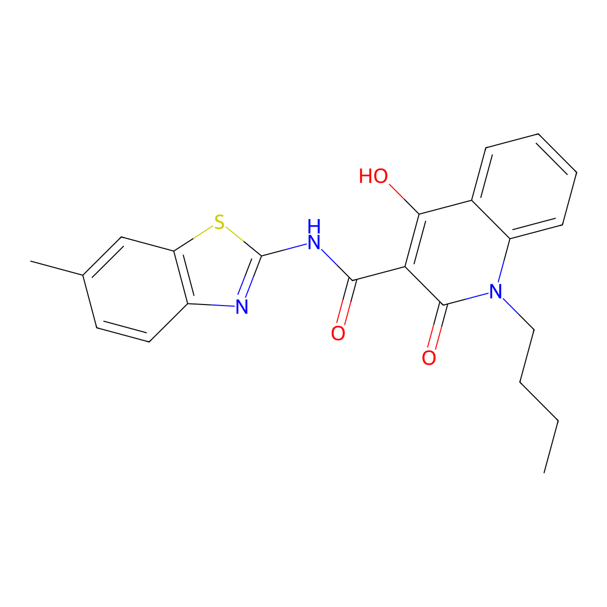 1-Butyl-4-hydroxy-N-(6-methylbenzo[d]thiazol-2-yl)-2-oxo-1,2-dihydroquinoline-3-carboxamide molecular structure, CAS 423145-59-9