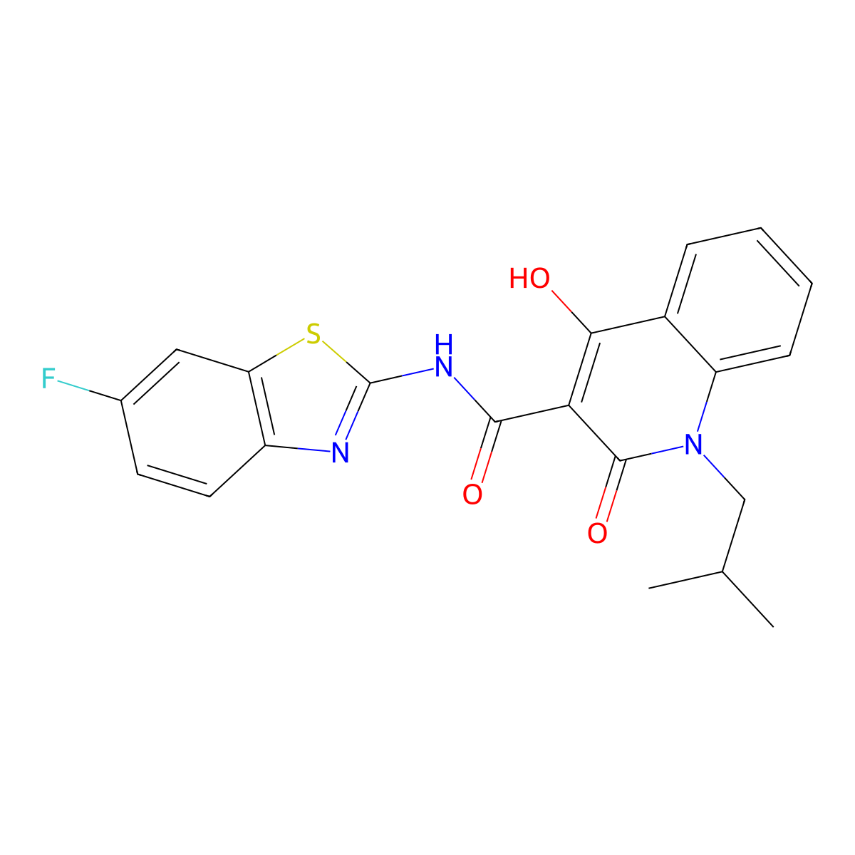 N-(6-Fluoro-1,3-benzothiazol-2-yl)-4-hydroxy-1-(2-methylpropyl)-2-oxo-1,2-dihydroquinoline-3-carboxamide molecular structure, CAS 423145-67-9