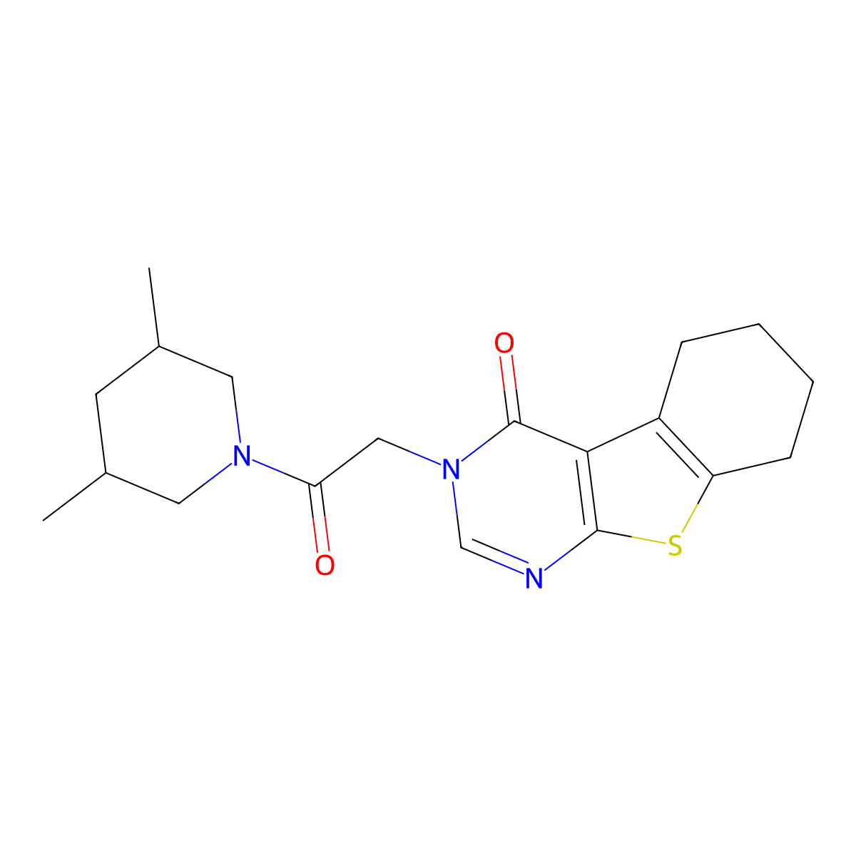3-[2-(3,5-dimethylpiperidin-1-yl)-2-oxoethyl]-5,6,7,8-tetrahydro[1]benzothieno[2,3-d]pyrimidin-4(3H)-one molecular structure, CAS 423146-04-7