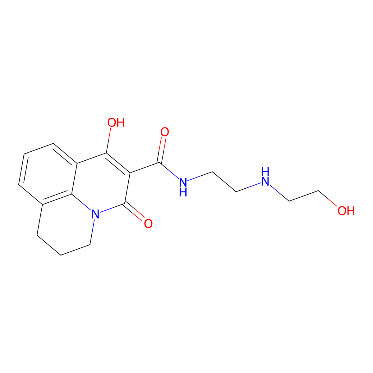 7-hydroxy-N-{2-[(2-hydroxyethyl)amino]ethyl}-5-oxo-2,3-dihydro-1H,5H-pyrido[3,2,1-ij]quinoline-6-carboxamide molecular structure, CAS 423146-18-3
