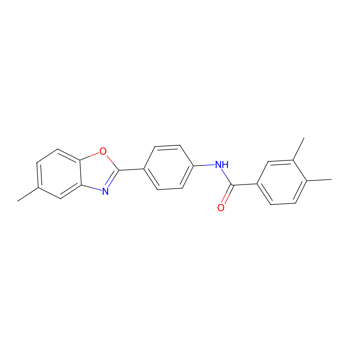 3,4-dimethyl-N-[4-(5-methyl-1,3-benzoxazol-2-yl)phenyl]benzamide molecular structure, CAS 423146-23-0