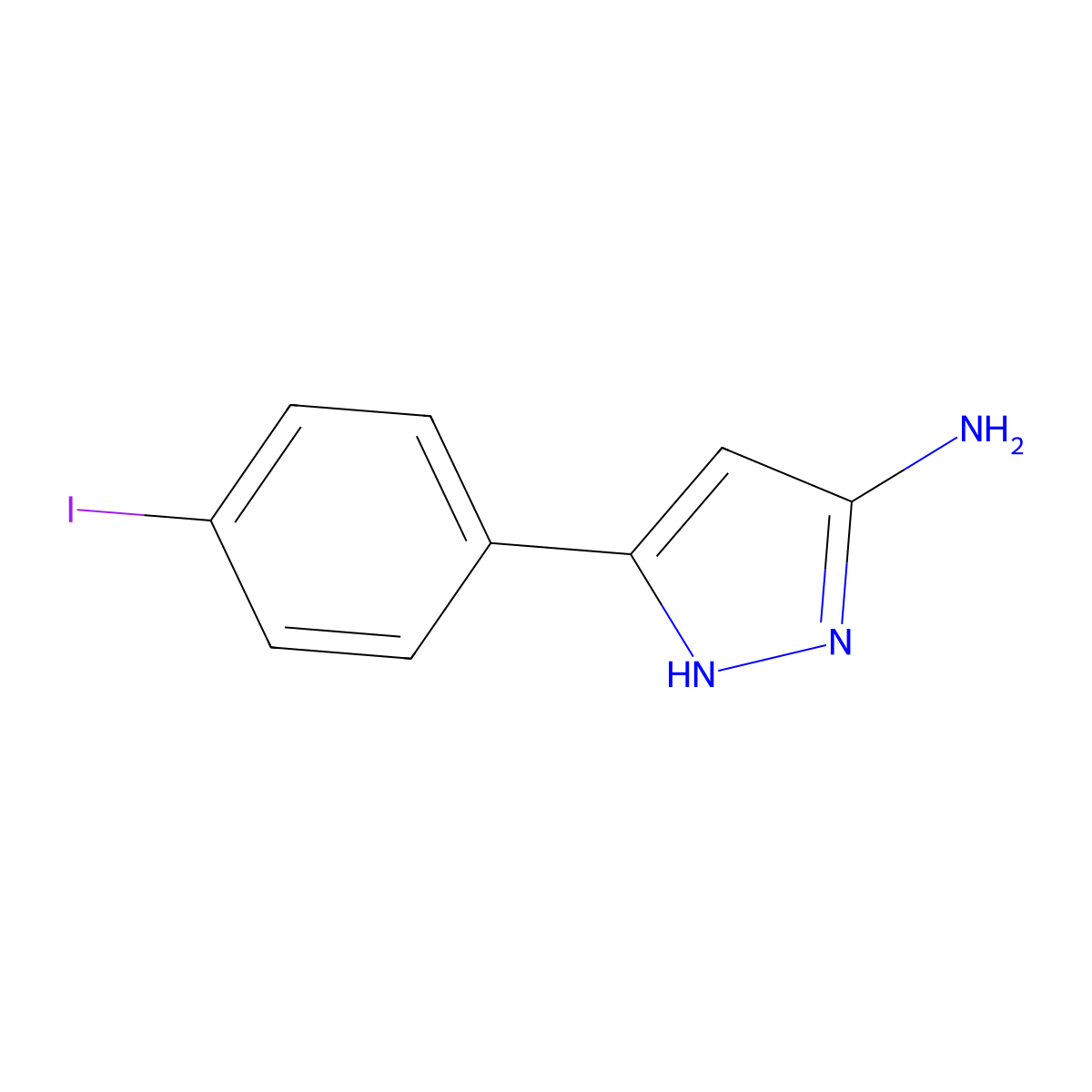 5-(4-iodophenyl)-1H-pyrazol-3-amine molecular structure, CAS 423147-31-3