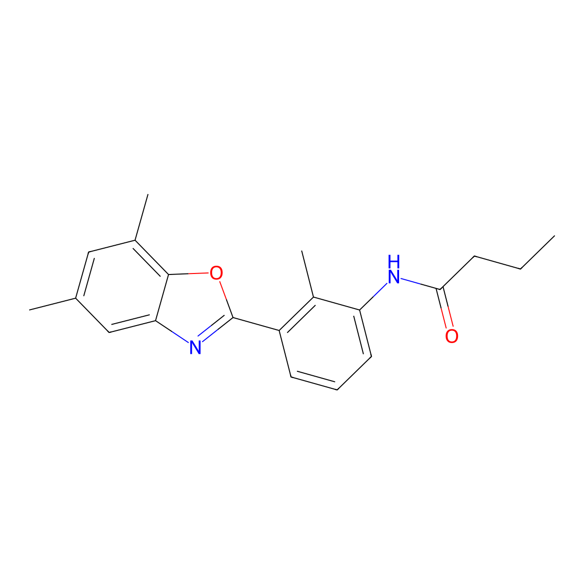 N-[3-(5,7-dimethyl-1,3-benzoxazol-2-yl)-2-methylphenyl]butanamide molecular structure, CAS 423149-10-4