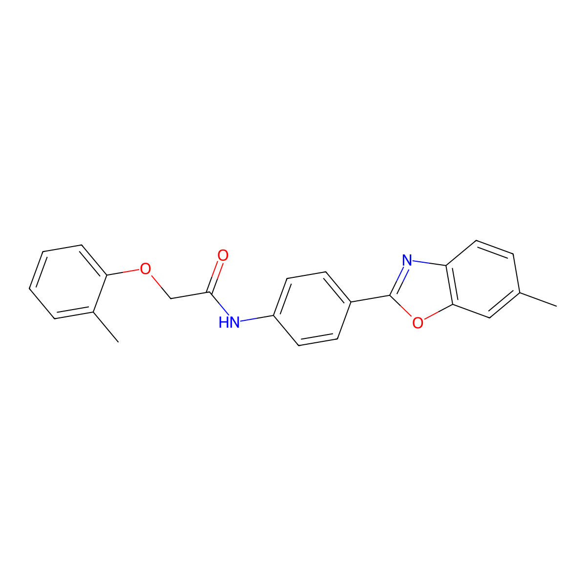 N-[4-(6-methyl-1,3-benzoxazol-2-yl)phenyl]-2-(2-methylphenoxy)acetamide molecular structure, CAS 423149-16-0