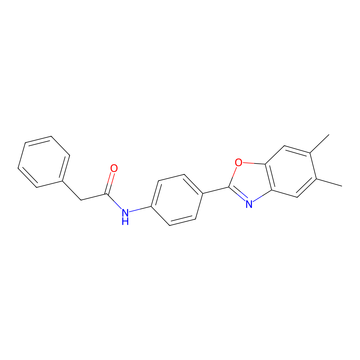 N-[4-(5,6-dimethyl-1,3-benzoxazol-2-yl)phenyl]-2-phenylacetamide molecular structure, CAS 423150-72-5