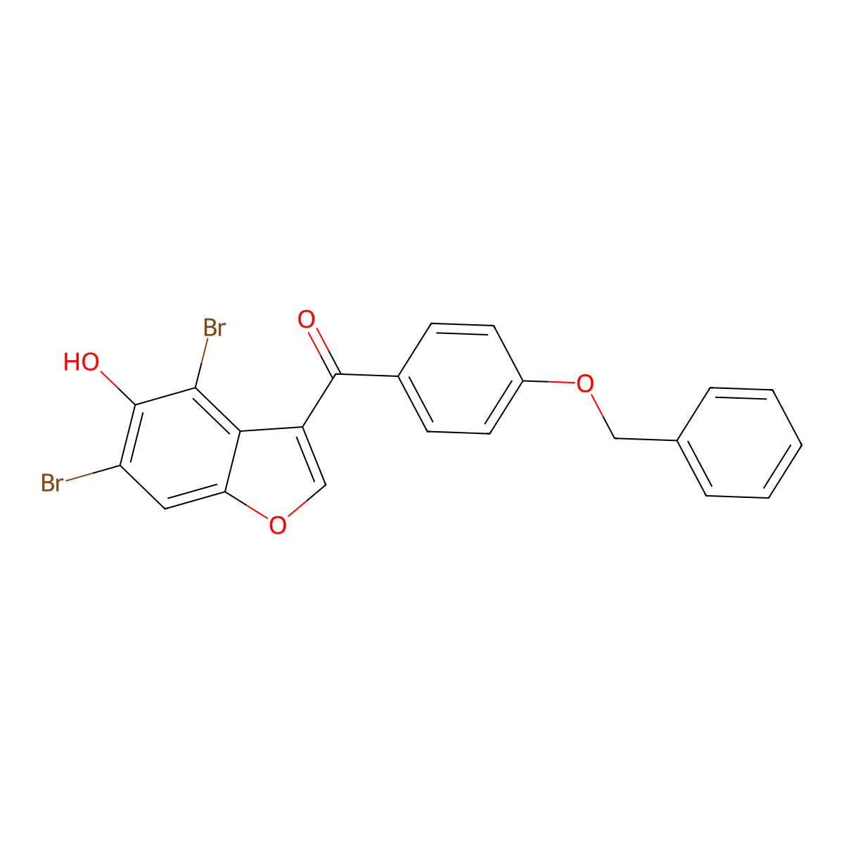 (4,6-Dibromo-5-hydroxy-1-benzofuran-3-yl)-(4-phenylmethoxyphenyl)methanone molecular structure, CAS 423151-75-1