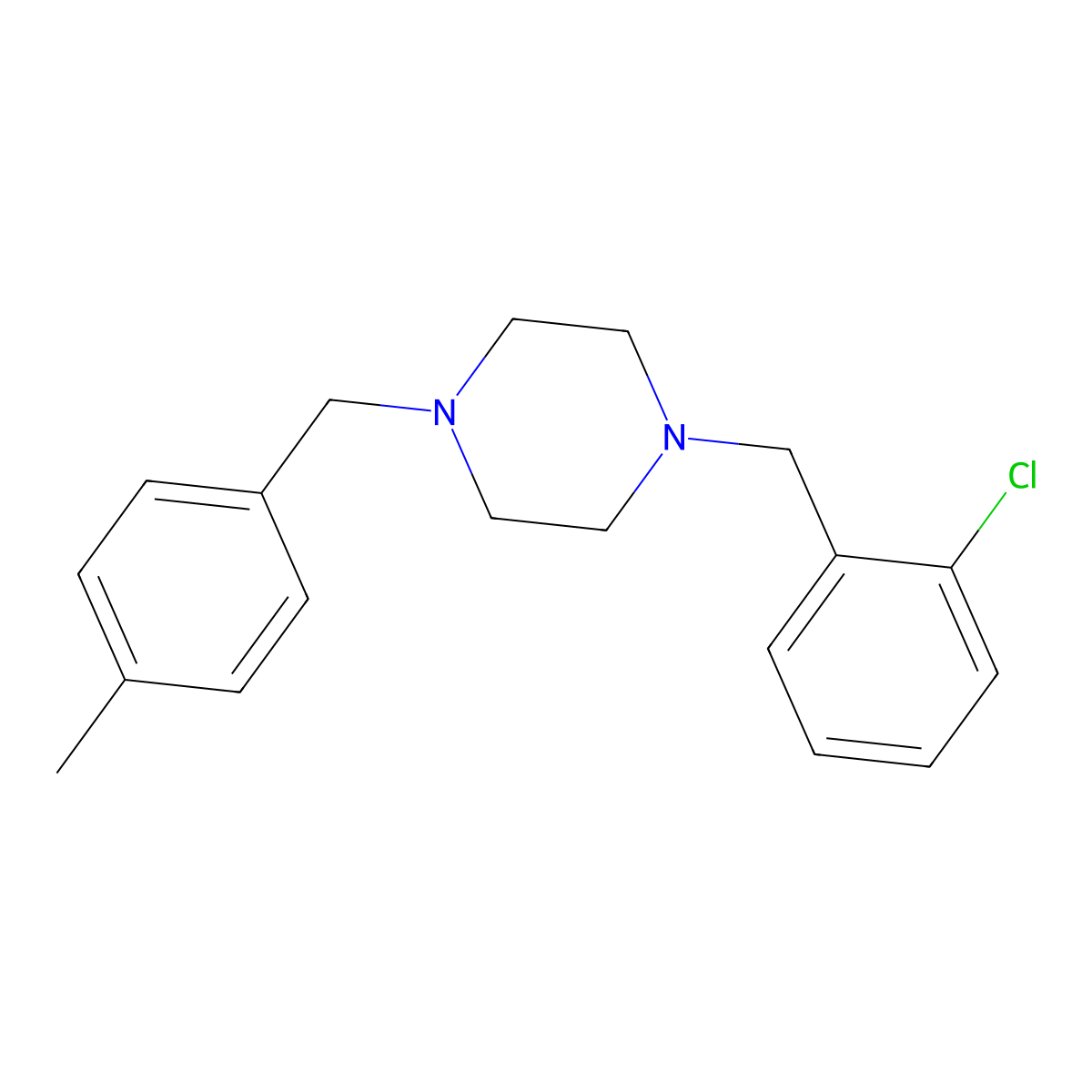 1-(2-Chlorobenzyl)-4-(4-methylbenzyl)piperazine molecular structure, CAS 423152-93-6