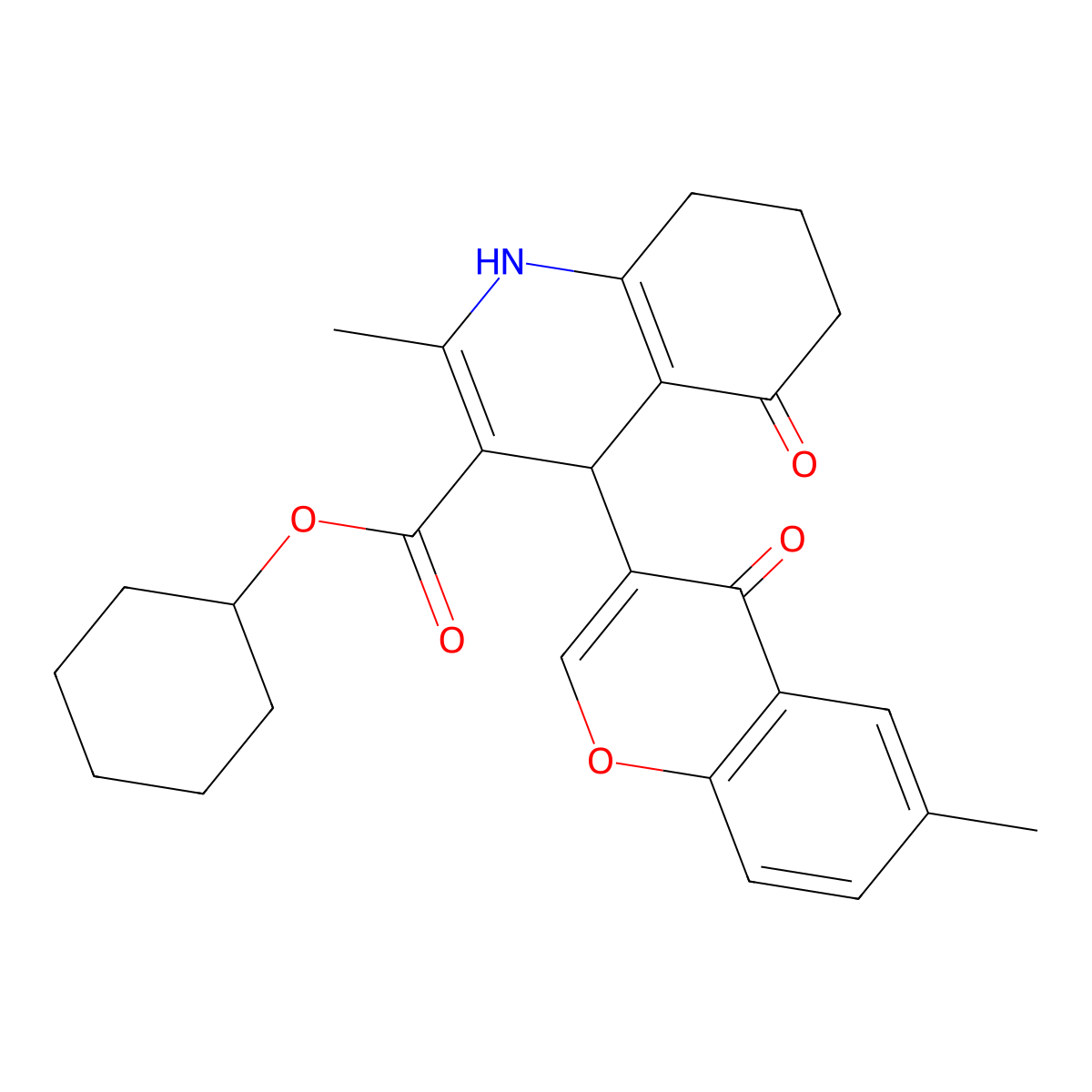 cyclohexyl 2-methyl-4-(6-methyl-4-oxo-4H-chromen-3-yl)-5-oxo-1,4,5,6,7,8-hexahydroquinoline-3-carboxylate molecular structure, CAS 423153-09-7