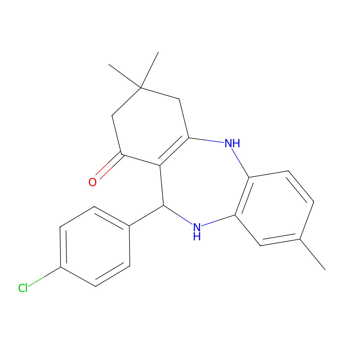 6-(4-chlorophenyl)-3,9,9-trimethyl-6,8,10,11-tetrahydro-5H-benzo[b][1,4]benzodiazepin-7-one molecular structure, CAS 423153-10-0