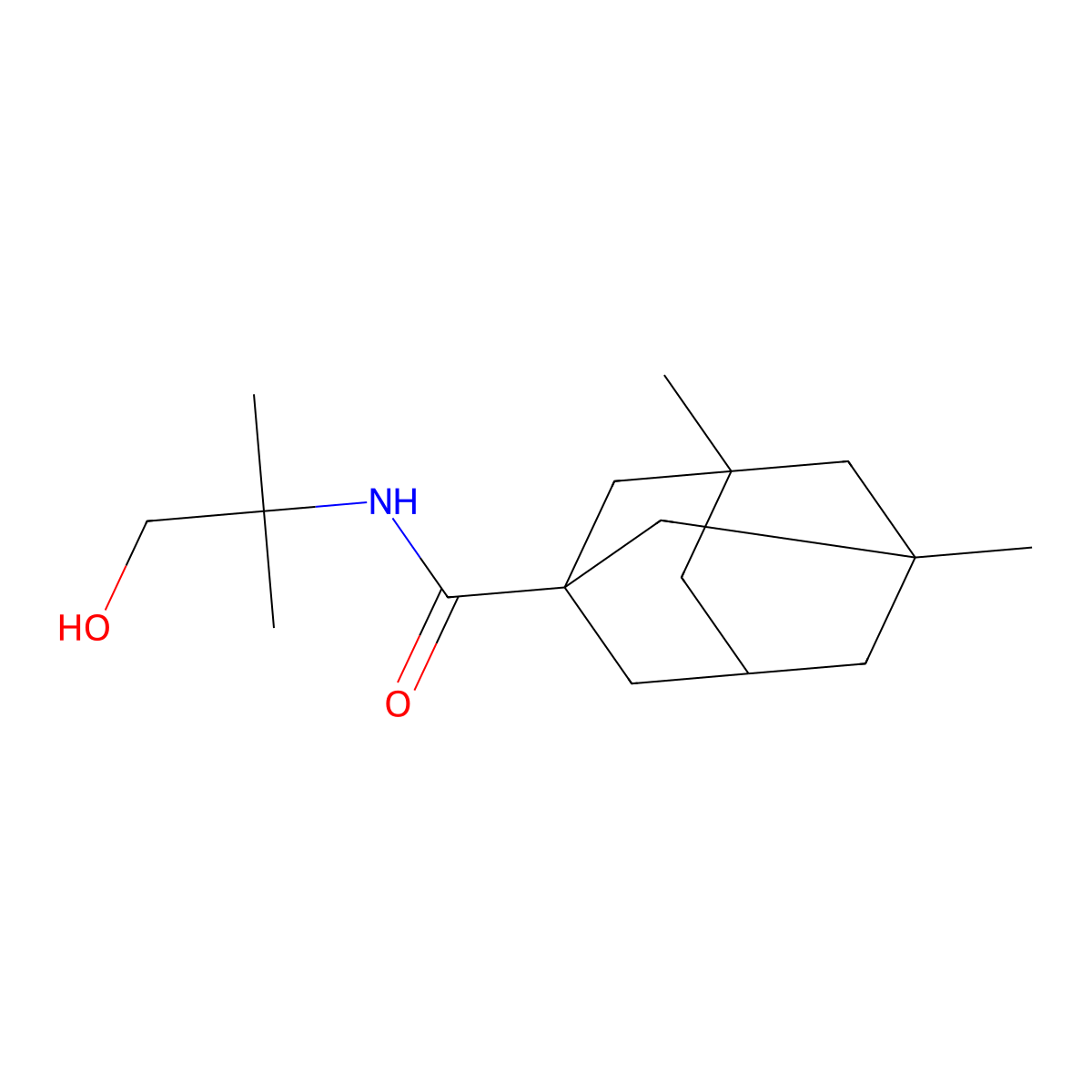 N-(1-hydroxy-2-methylpropan-2-yl)-3,5-dimethyladamantane-1-carboxamide molecular structure, CAS 423153-44-0
