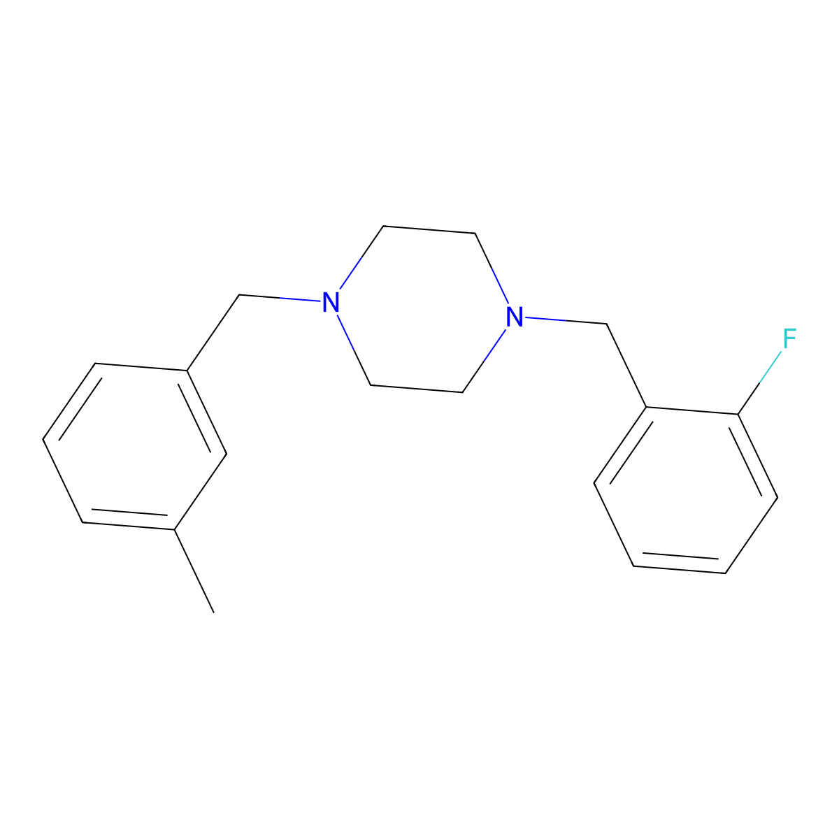 1-(2-Fluorobenzyl)-4-(3-methylbenzyl)piperazine molecular structure, CAS 423153-55-3