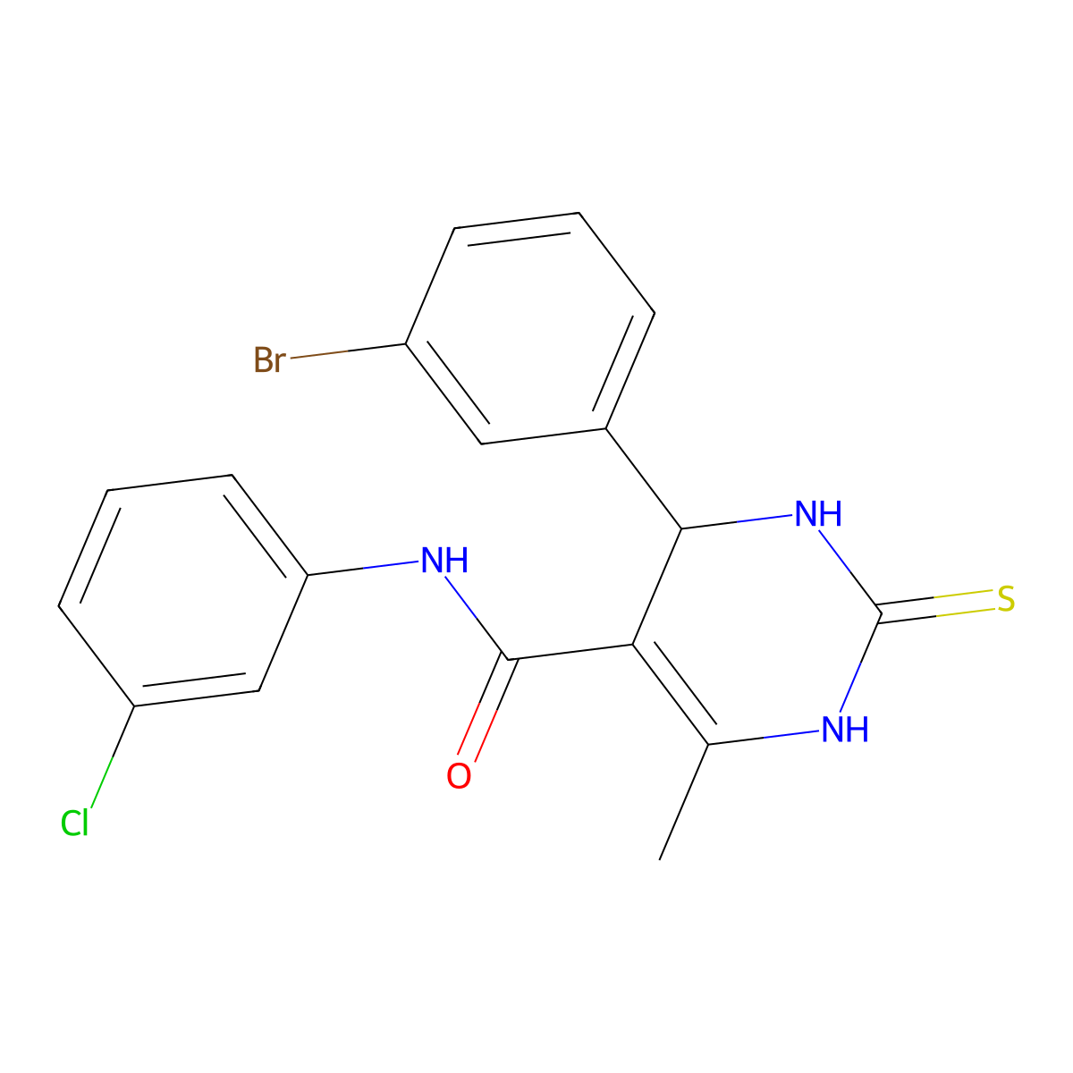 4-(3-bromophenyl)-N-(3-chlorophenyl)-6-methyl-2-sulfanylidene-3,4-dihydro-1H-pyrimidine-5-carboxamide molecular structure, CAS 423153-58-6