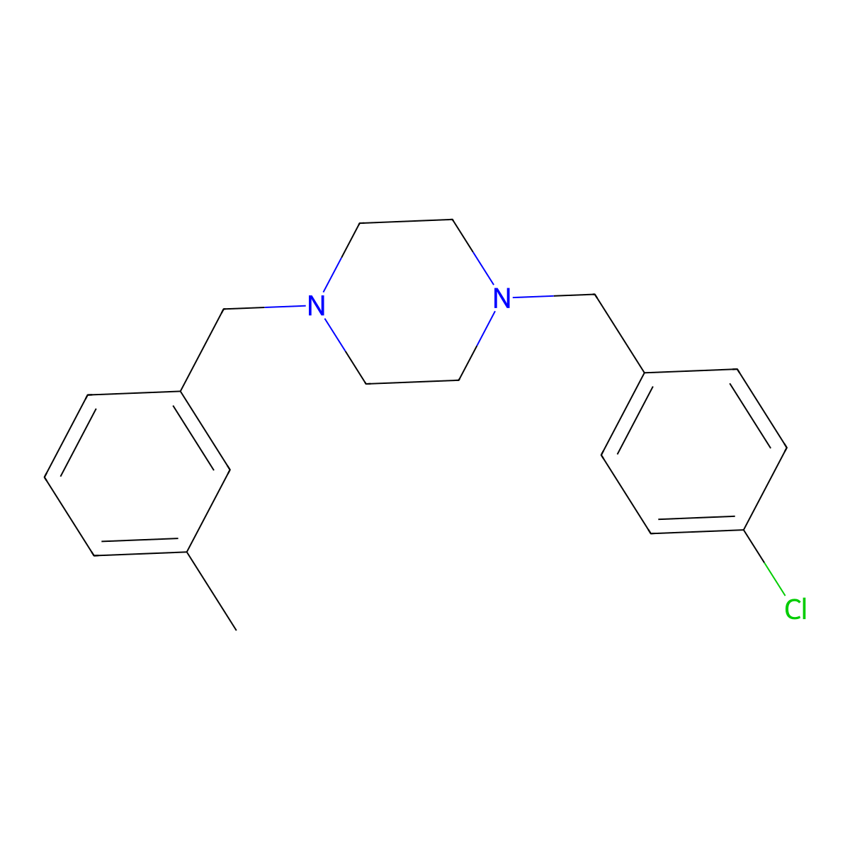 1-(4-Chlorobenzyl)-4-(3-methylbenzyl)piperazine molecular structure, CAS 423153-63-3