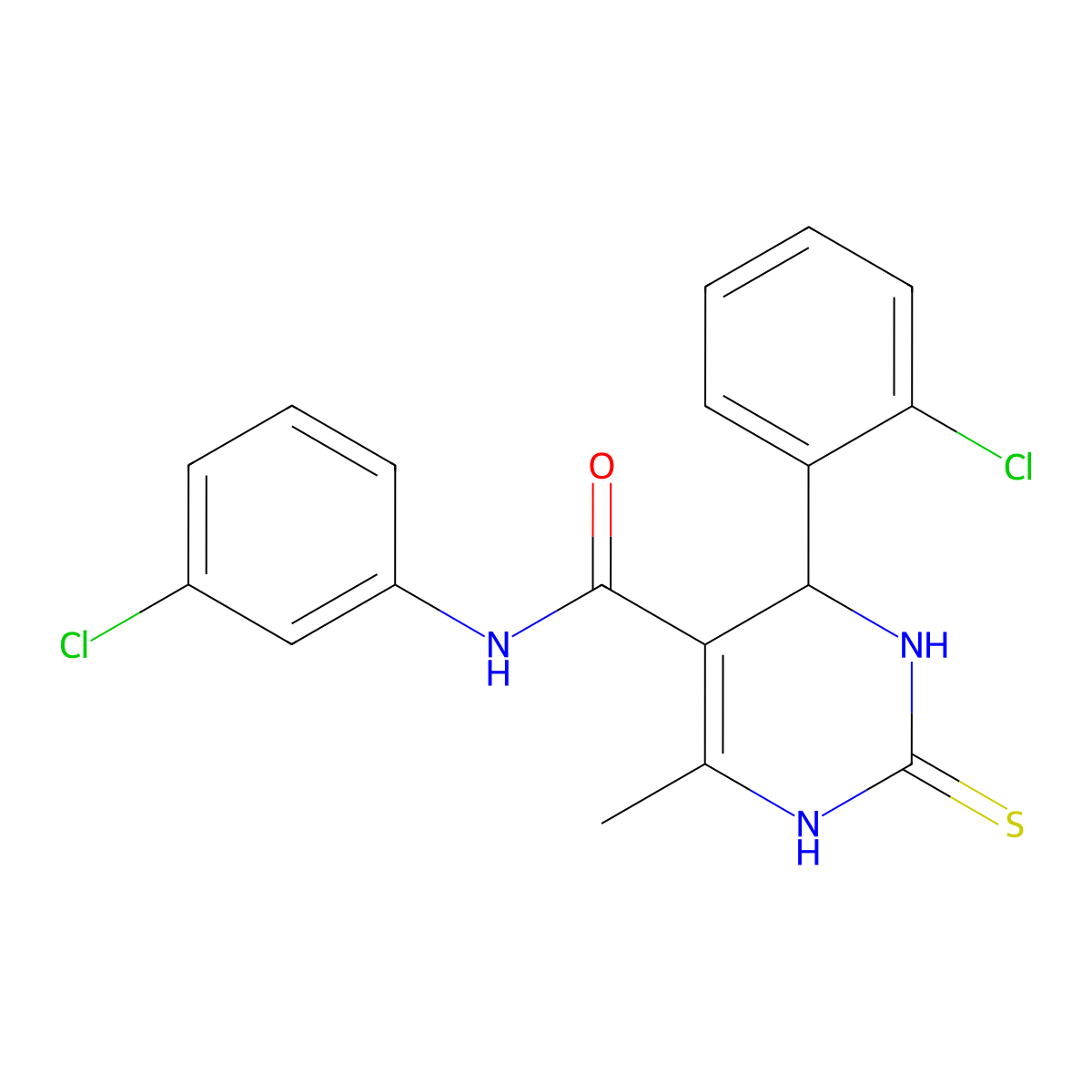 4-(2-chlorophenyl)-N-(3-chlorophenyl)-6-methyl-2-thioxo-1,2,3,4-tetrahydropyrimidine-5-carboxamide molecular structure, CAS 423153-74-6