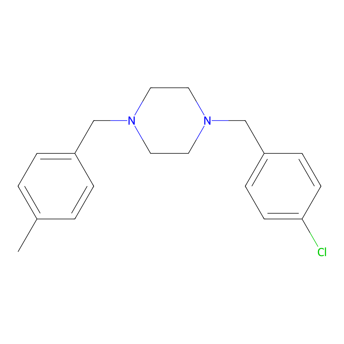 1-(4-Chlorobenzyl)-4-(4-methylbenzyl)piperazine molecular structure, CAS 423153-82-6