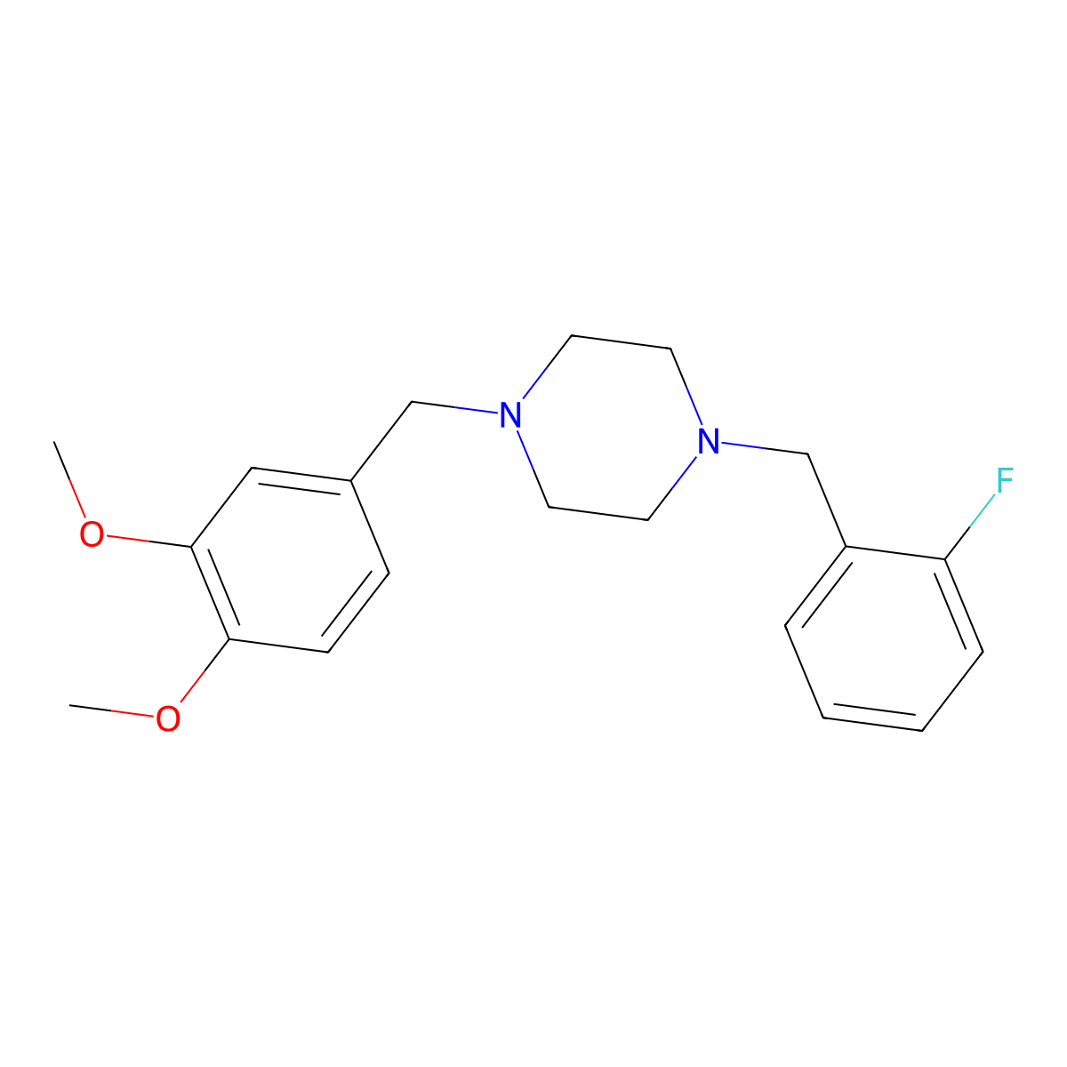 1-(3,4-Dimethoxybenzyl)-4-(2-fluorobenzyl)piperazine molecular structure, CAS 423154-06-7