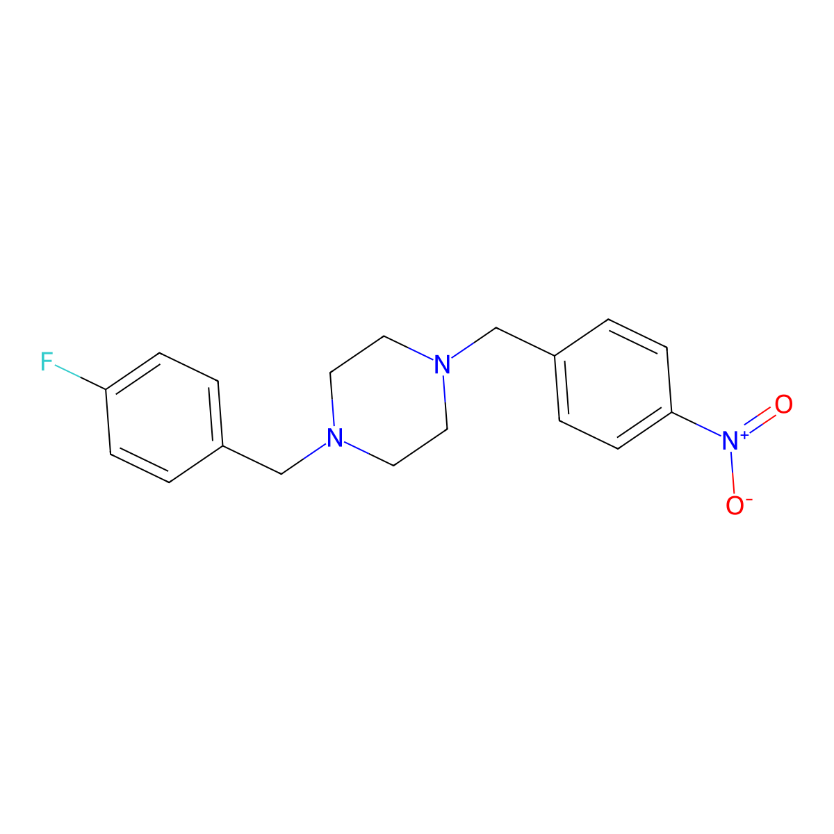 1-[(4-Fluorophenyl)methyl]-4-[(4-nitrophenyl)methyl]piperazine molecular structure, CAS 423154-26-1