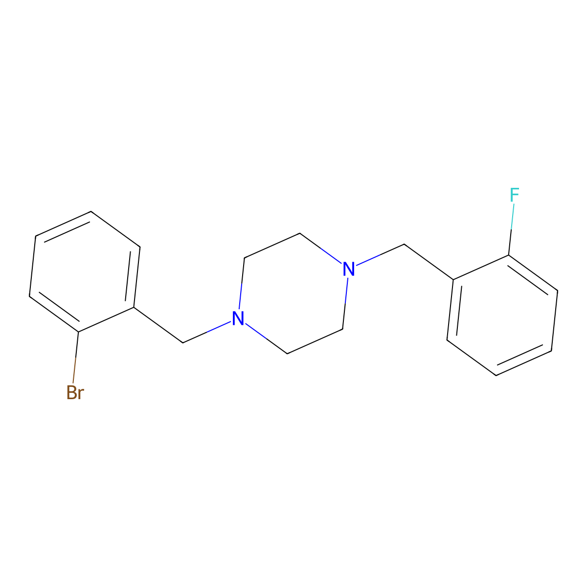 Piperazine, 1-(2-bromobenzyl)-4-(2-fluorobenzyl)- molecular structure, CAS 423154-37-4