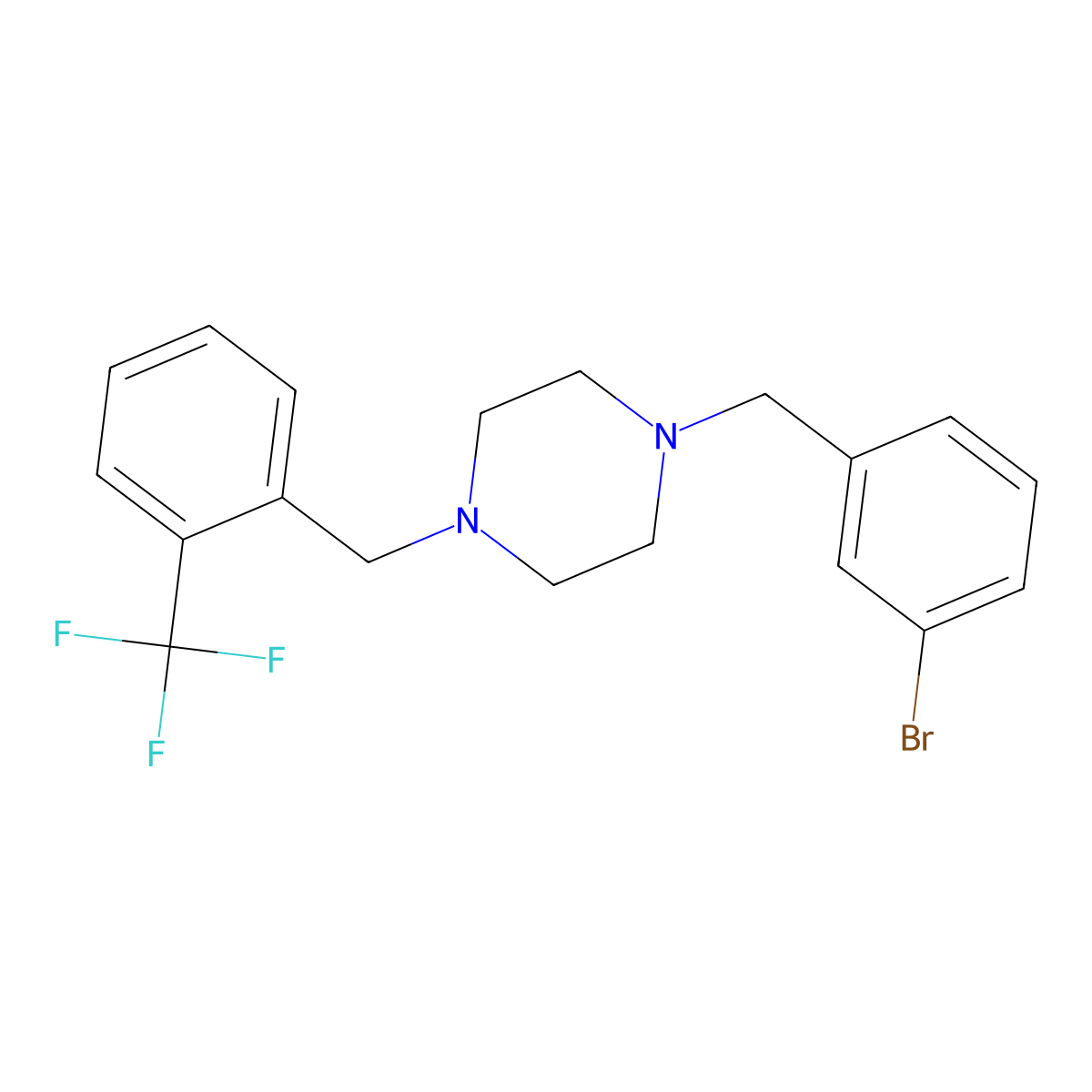 1-(3-Bromobenzyl)-4-[2-(trifluoromethyl)benzyl]piperazine molecular structure, CAS 423154-70-5