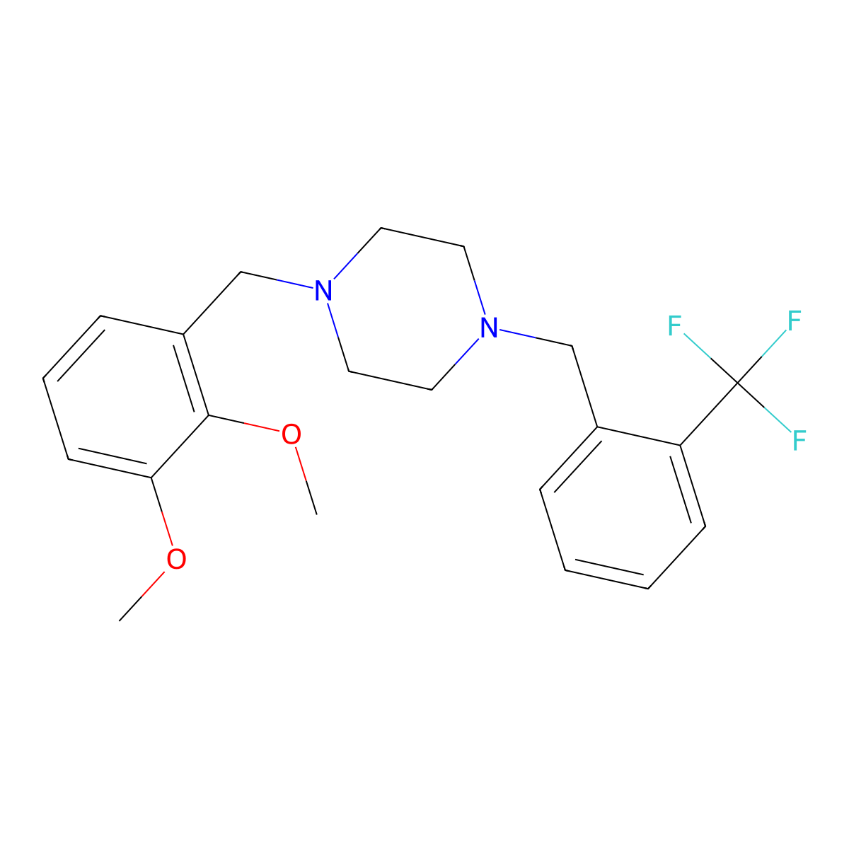 1-[(2,3-Dimethoxyphenyl)methyl]-4-[[2-(trifluoromethyl)phenyl]methyl]piperazine molecular structure, CAS 423154-80-7