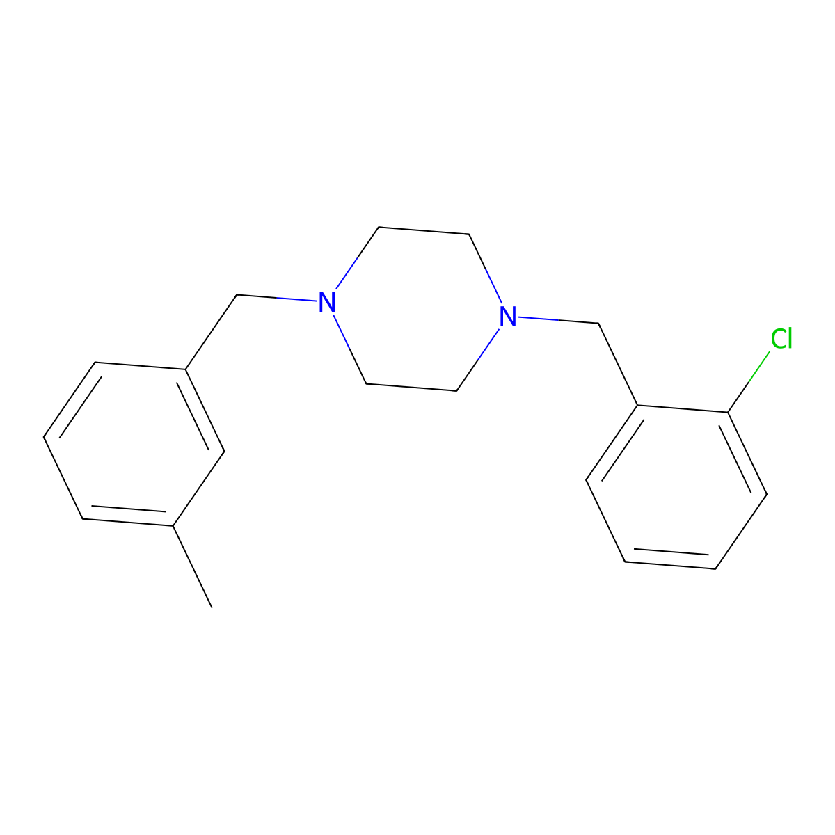 1-[(2-Chlorophenyl)methyl]-4-[(3-methylphenyl)methyl]piperazine molecular structure, CAS 423154-86-3