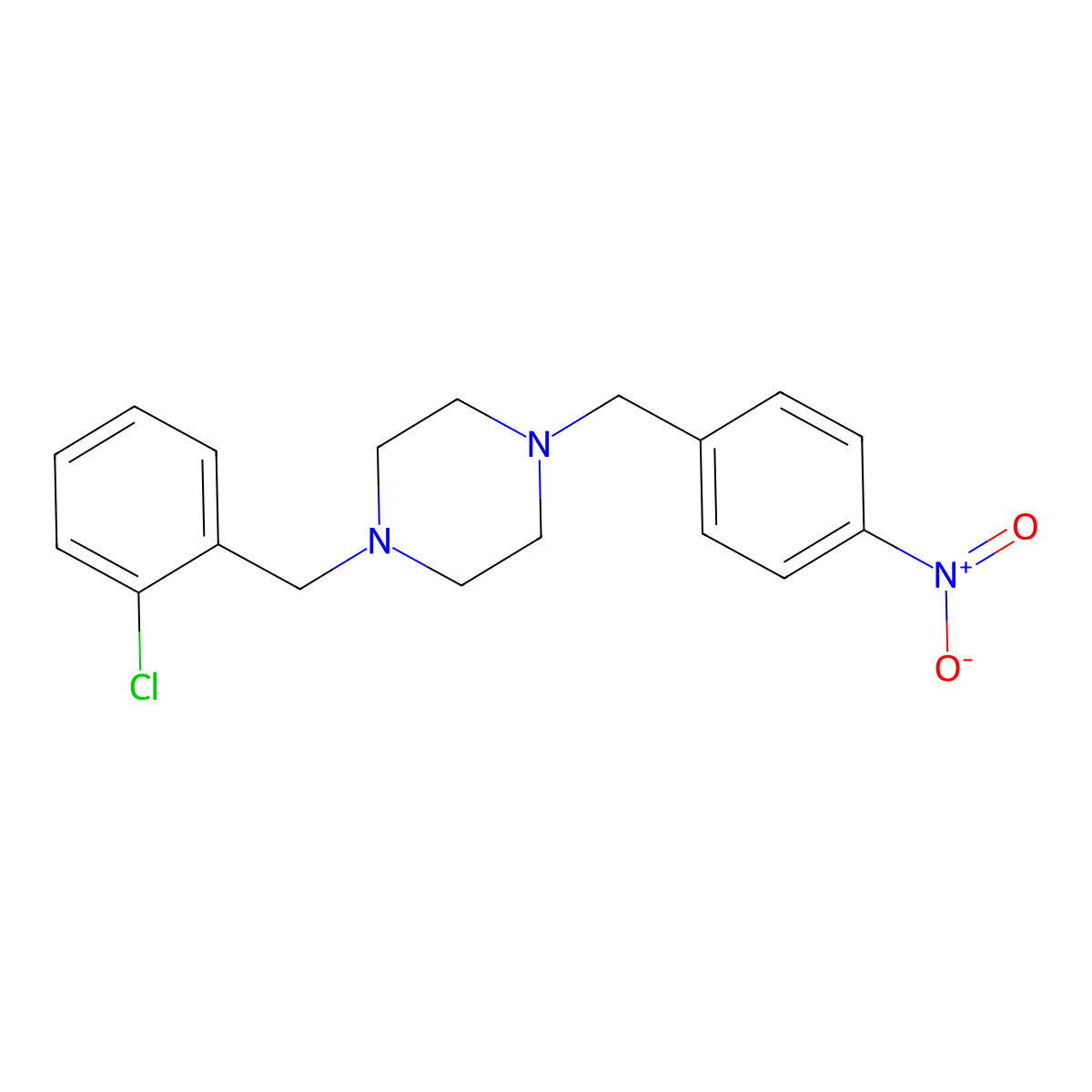 1-[(2-Chlorophenyl)methyl]-4-[(4-nitrophenyl)methyl]piperazine molecular structure, CAS 423154-98-7