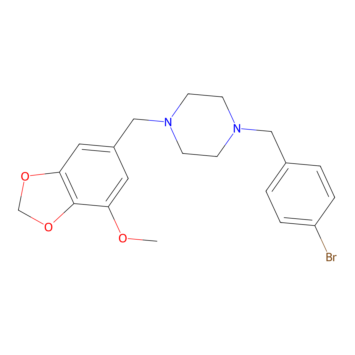 1-[(4-bromophenyl)methyl]-4-[(7-methoxy-2H-1,3-benzodioxol-5-yl)methyl]piperazine molecular structure, CAS 423155-07-1