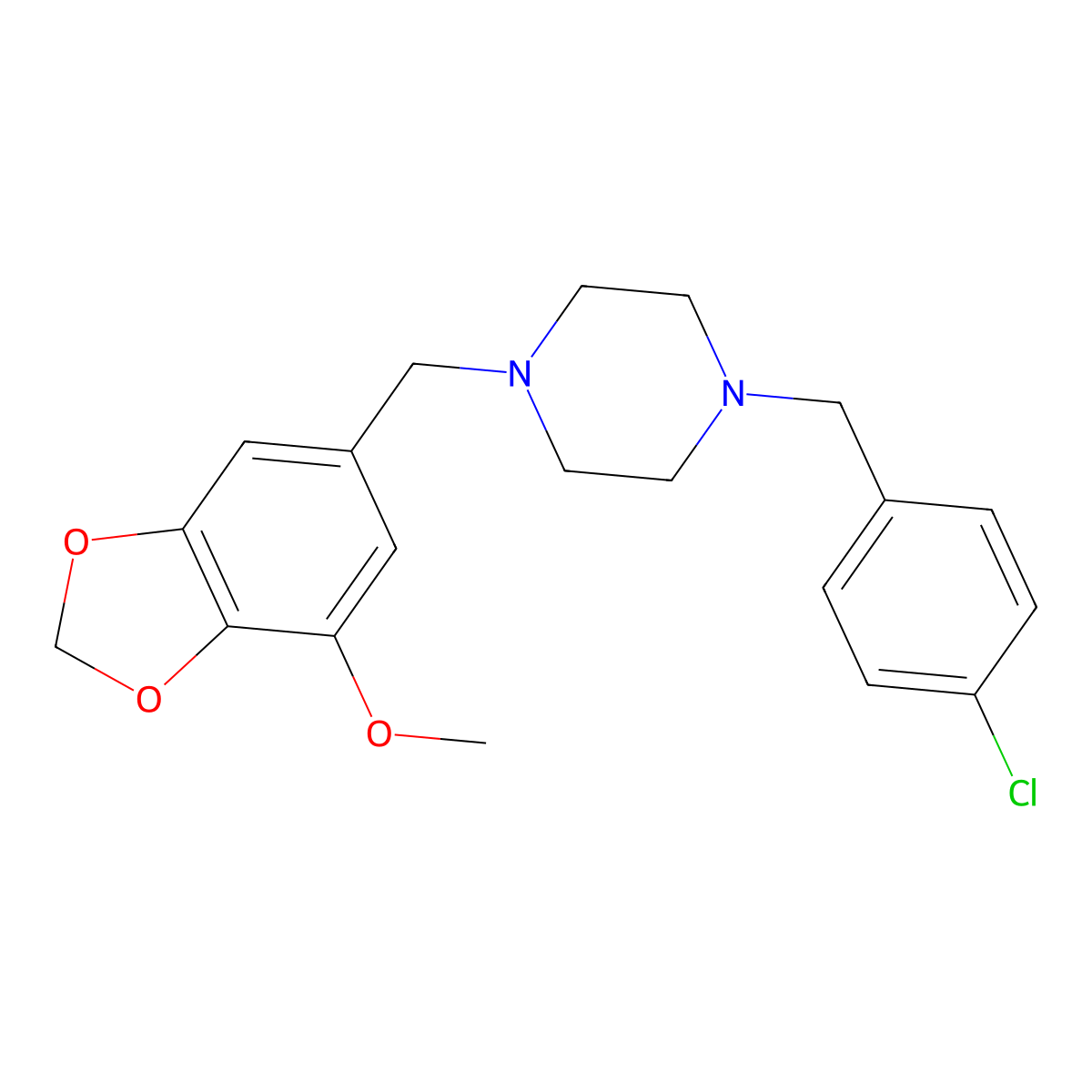 1-[(4-Chlorophenyl)methyl]-4-[(7-methoxy-1,3-benzodioxol-5-yl)methyl]piperazine molecular structure, CAS 423155-14-0