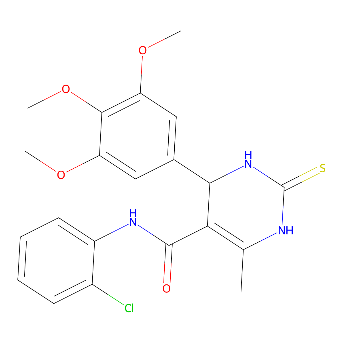 N-(2-chlorophenyl)-6-methyl-2-thioxo-4-(3,4,5-trimethoxyphenyl)-1,2,3,4-tetrahydropyrimidine-5-carboxamide molecular structure, CAS 423155-17-3