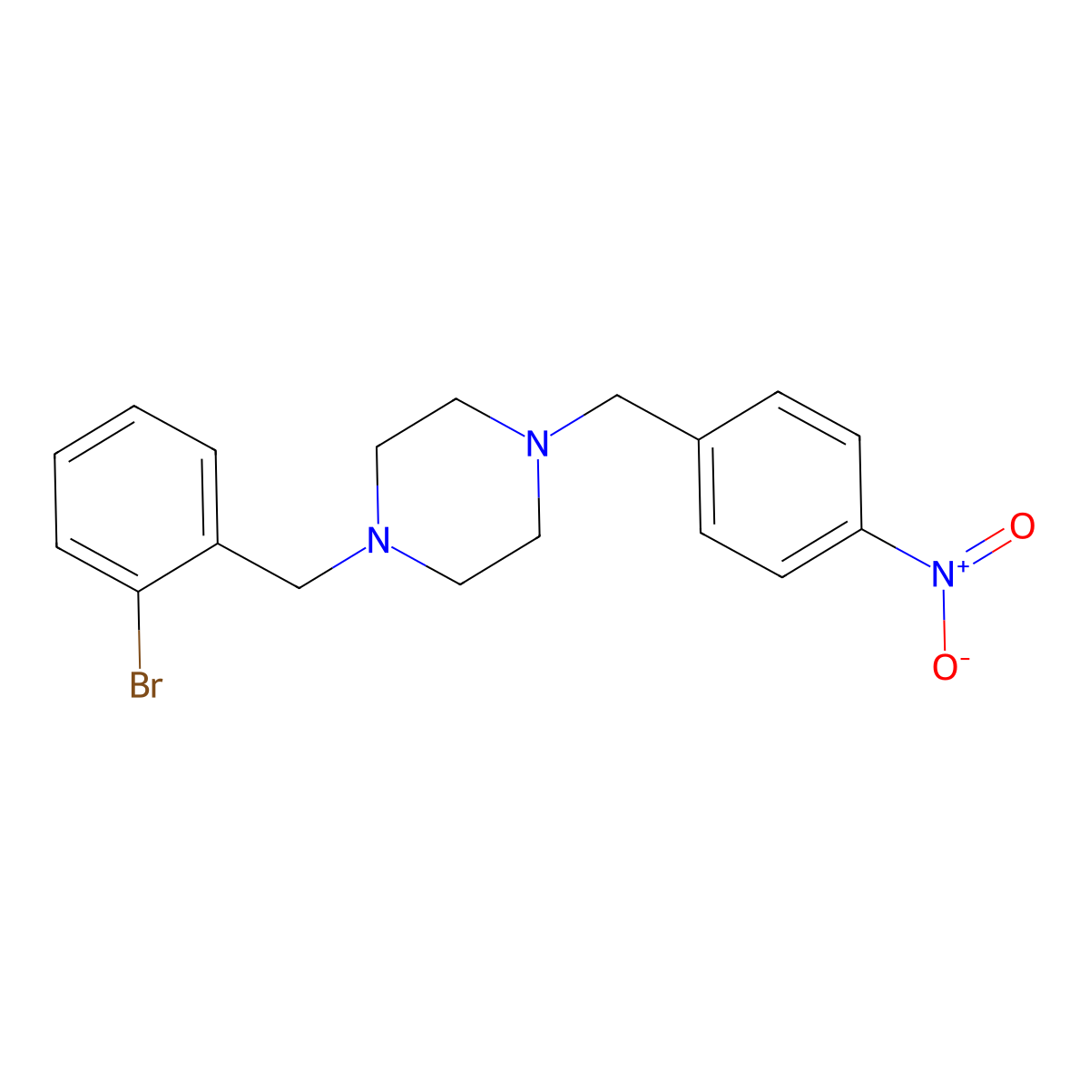 1-[(2-Bromophenyl)methyl]-4-[(4-nitrophenyl)methyl]piperazine molecular structure, CAS 423155-24-2