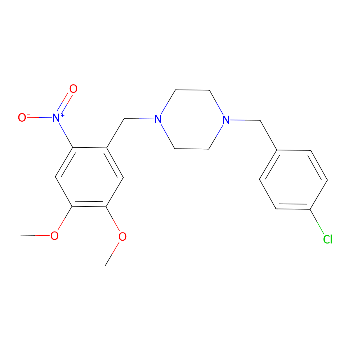 1-[(4-Chlorophenyl)methyl]-4-[(4,5-dimethoxy-2-nitrophenyl)methyl]piperazine molecular structure, CAS 423155-31-1