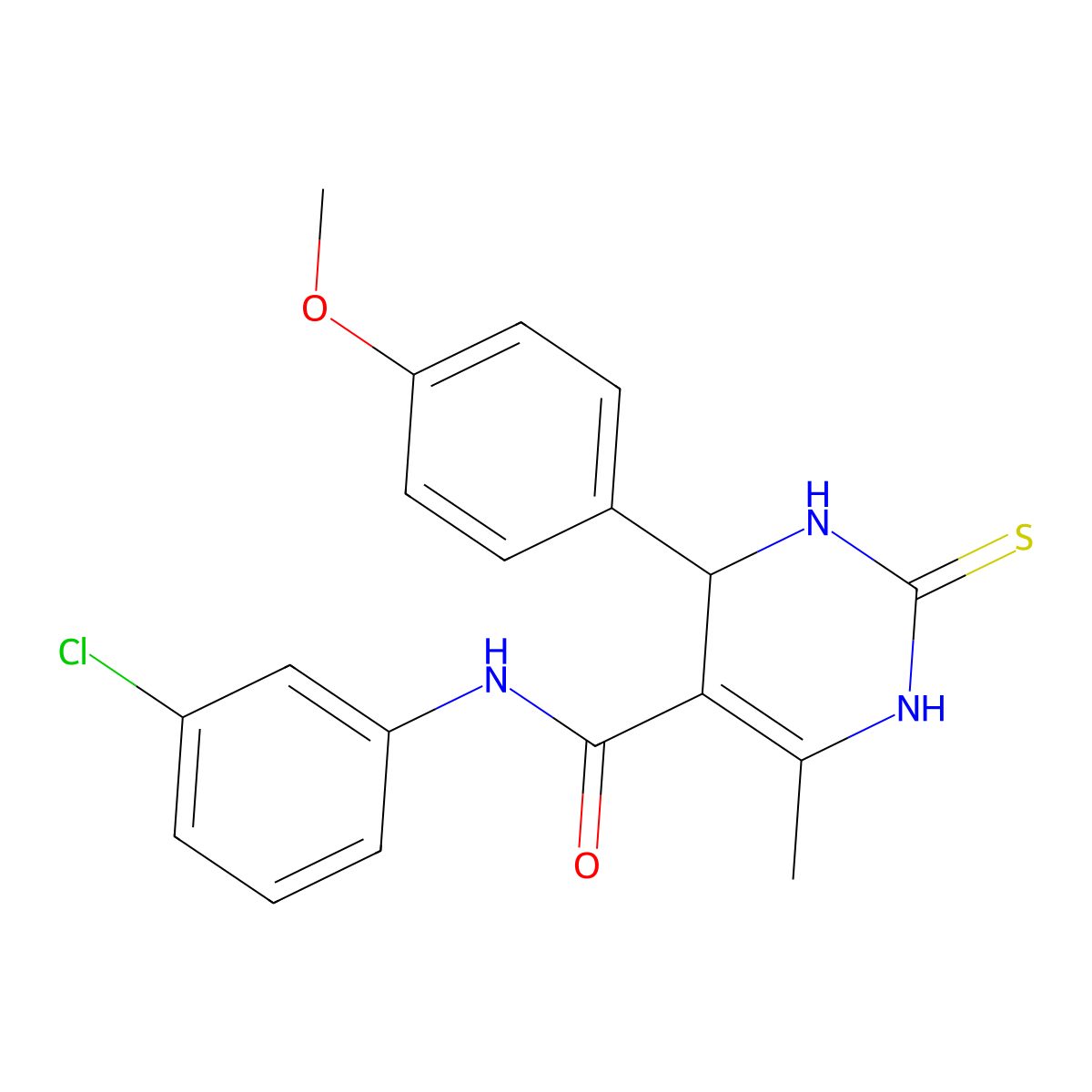 N-(3-chlorophenyl)-4-(4-methoxyphenyl)-6-methyl-2-thioxo-1,2,3,4-tetrahydropyrimidine-5-carboxamide molecular structure, CAS 423155-45-7